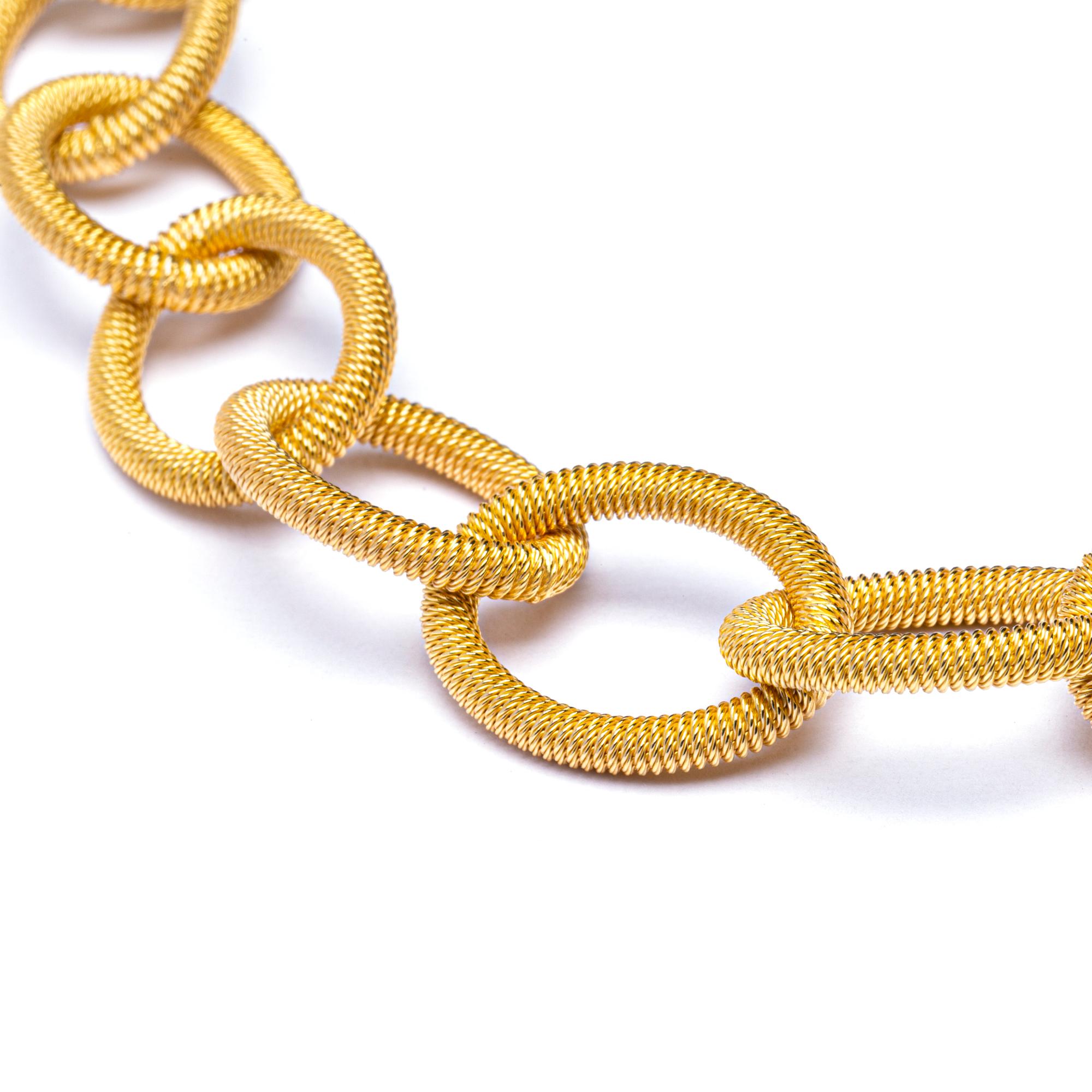 Alex Jona Gold Plated Sterling Silver Twisted Wire Chain Link Necklace In New Condition For Sale In Torino, IT
