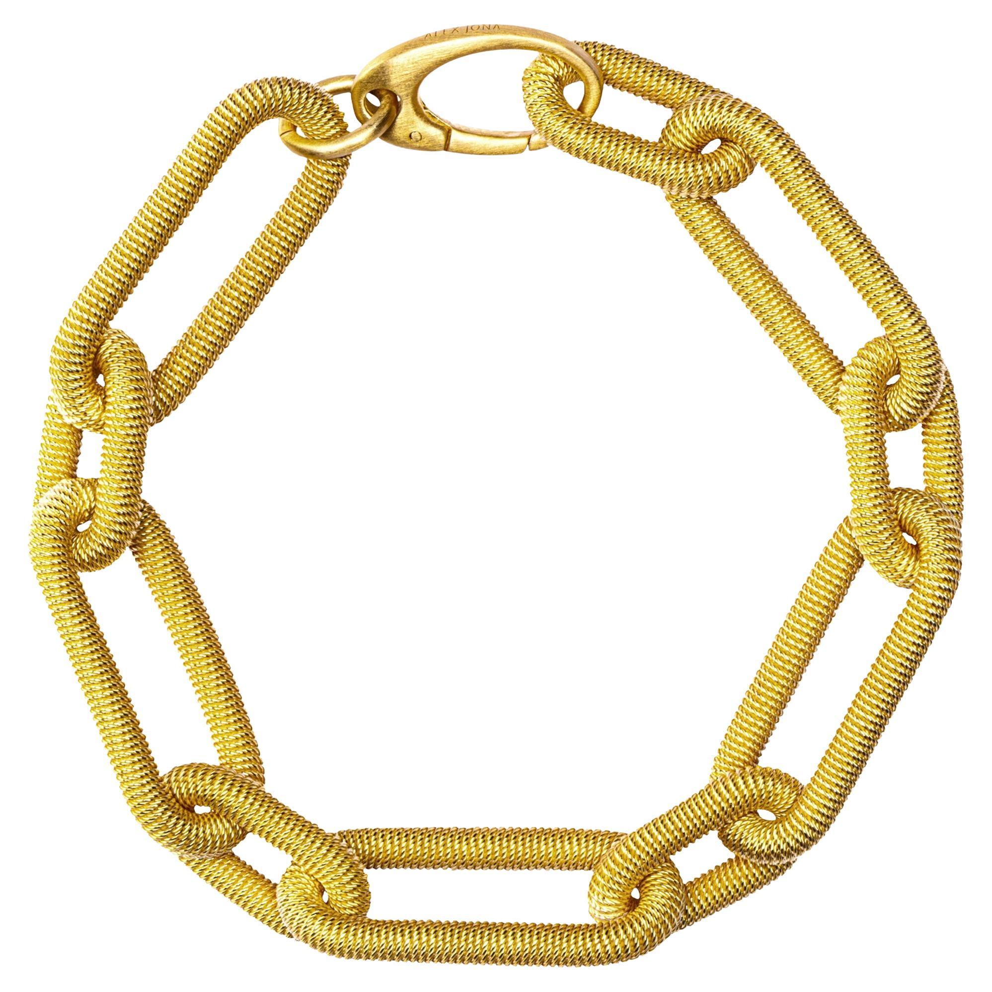 Alex Jona Vergoldetes, vergoldetes Sterlingsilber, gedrehtes Draht-Gliederarmband mit länglicher Gliederkette