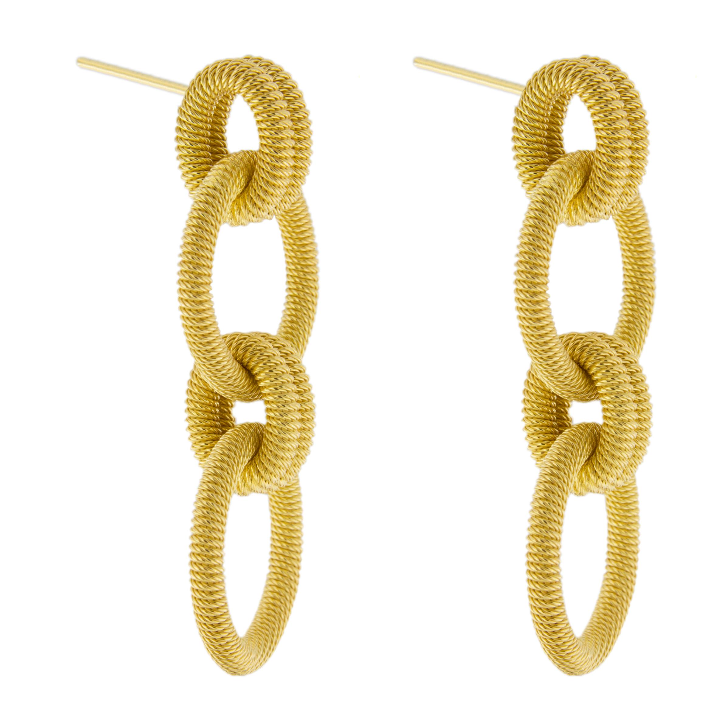 Alex Jona Gold-Plated Sterling Silver Twisted Wire Pendant Earrings In New Condition For Sale In Torino, IT