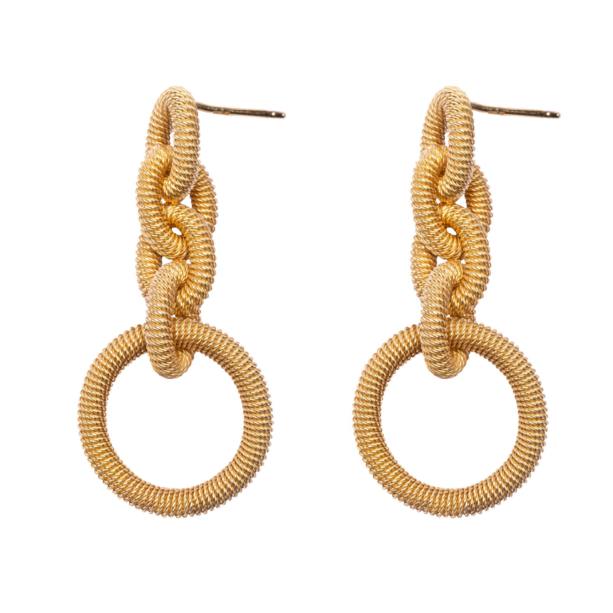 Gold-Plated Sterling Silver Twisted Wire Pendant Earrings In New Condition For Sale In Torino, IT