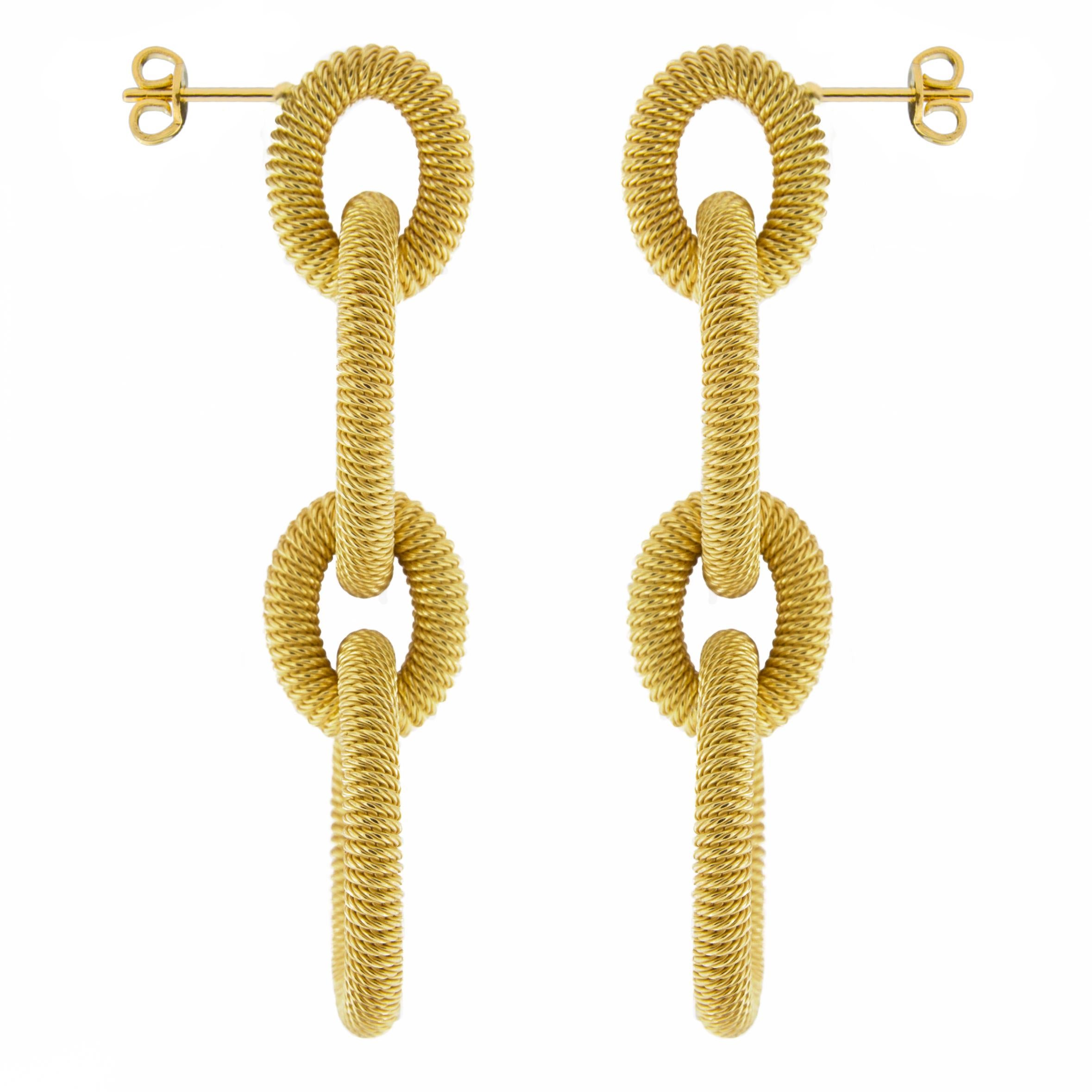 Boucles d'oreilles avec pendentif en fil torsadé en argent sterling plaqué or Alex Jona en vente 1