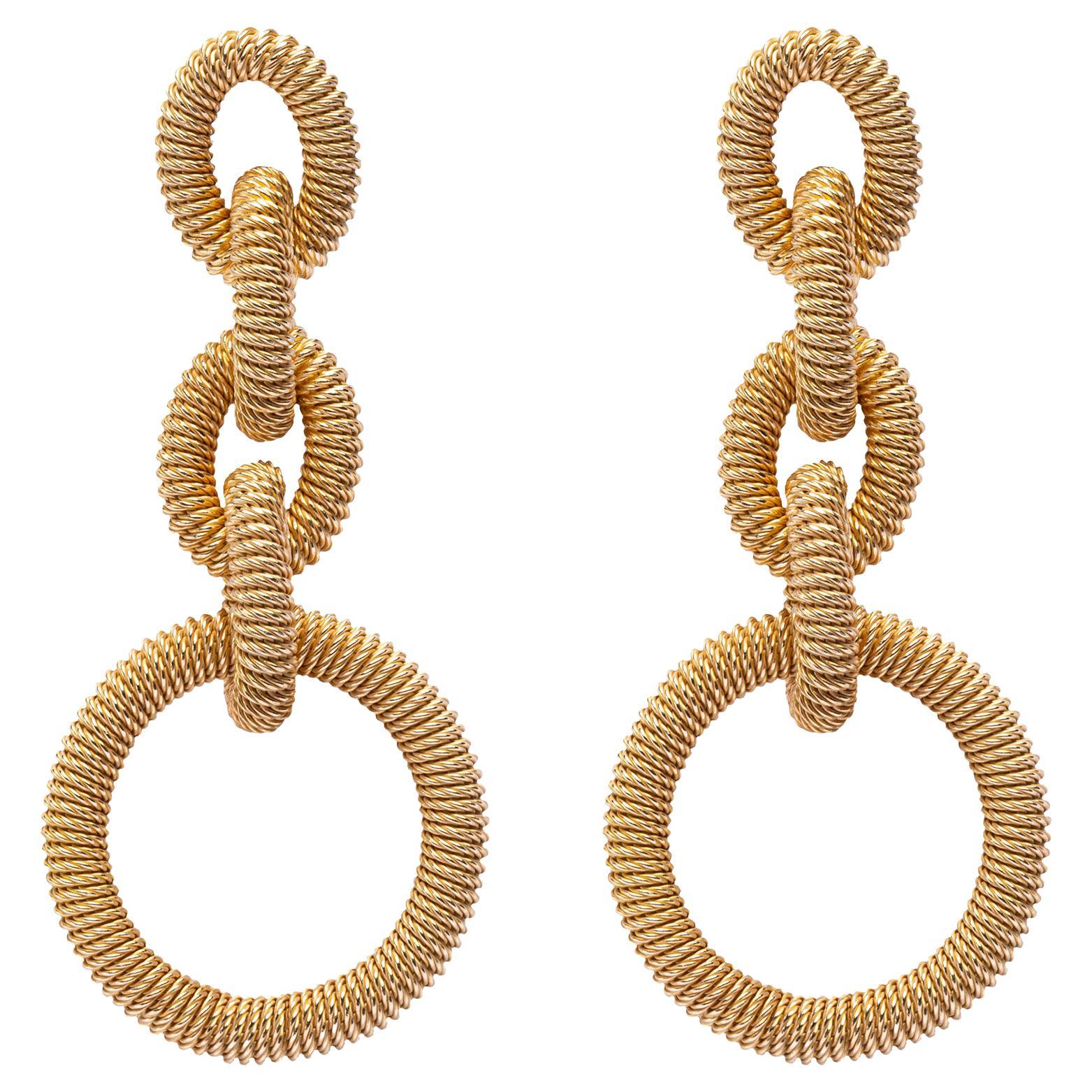 Gold-Plated Sterling Silver Twisted Wire Pendant Earrings For Sale