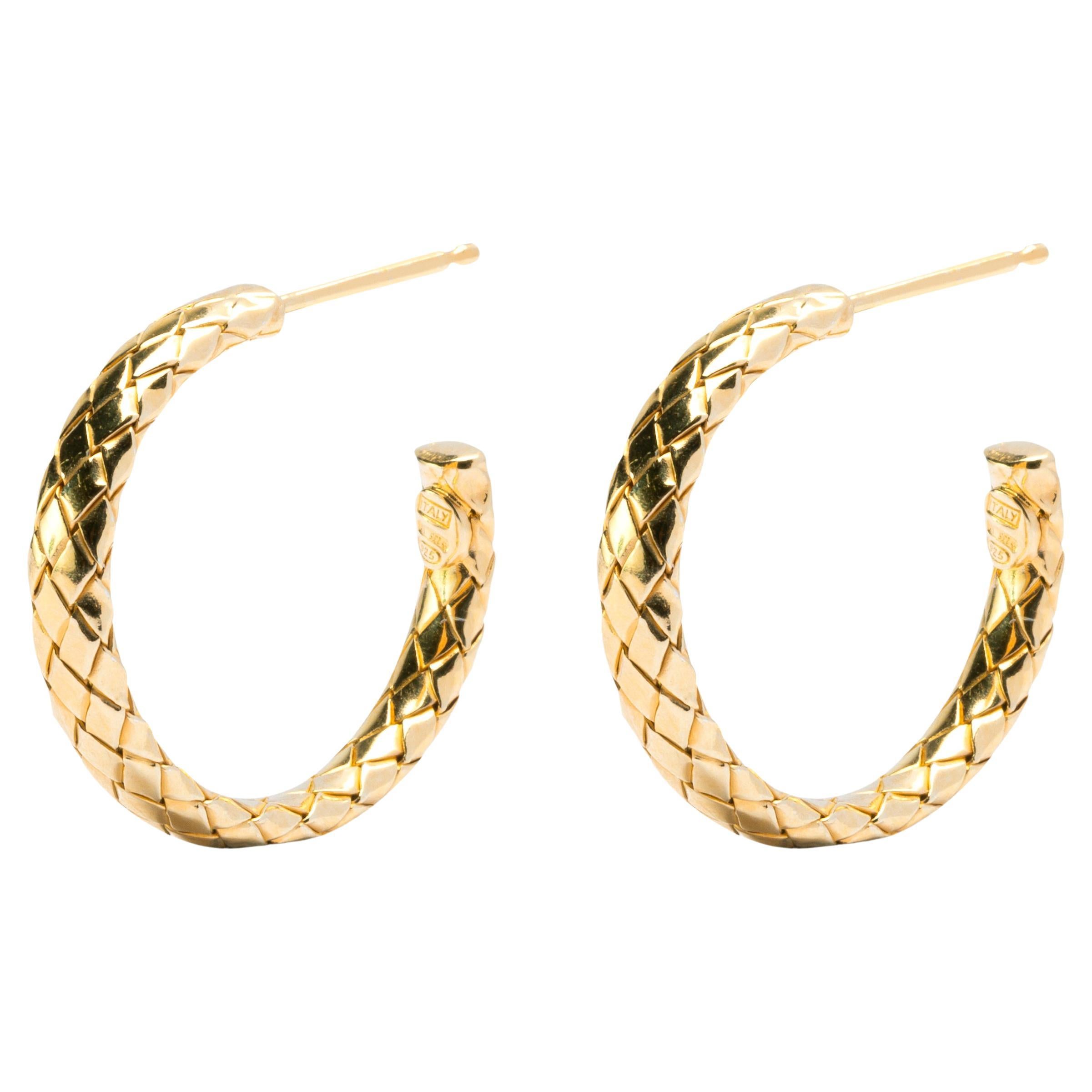 18 Karat GoldPlated Sterling Silver Cameo Cherubs Hoop Earrings For