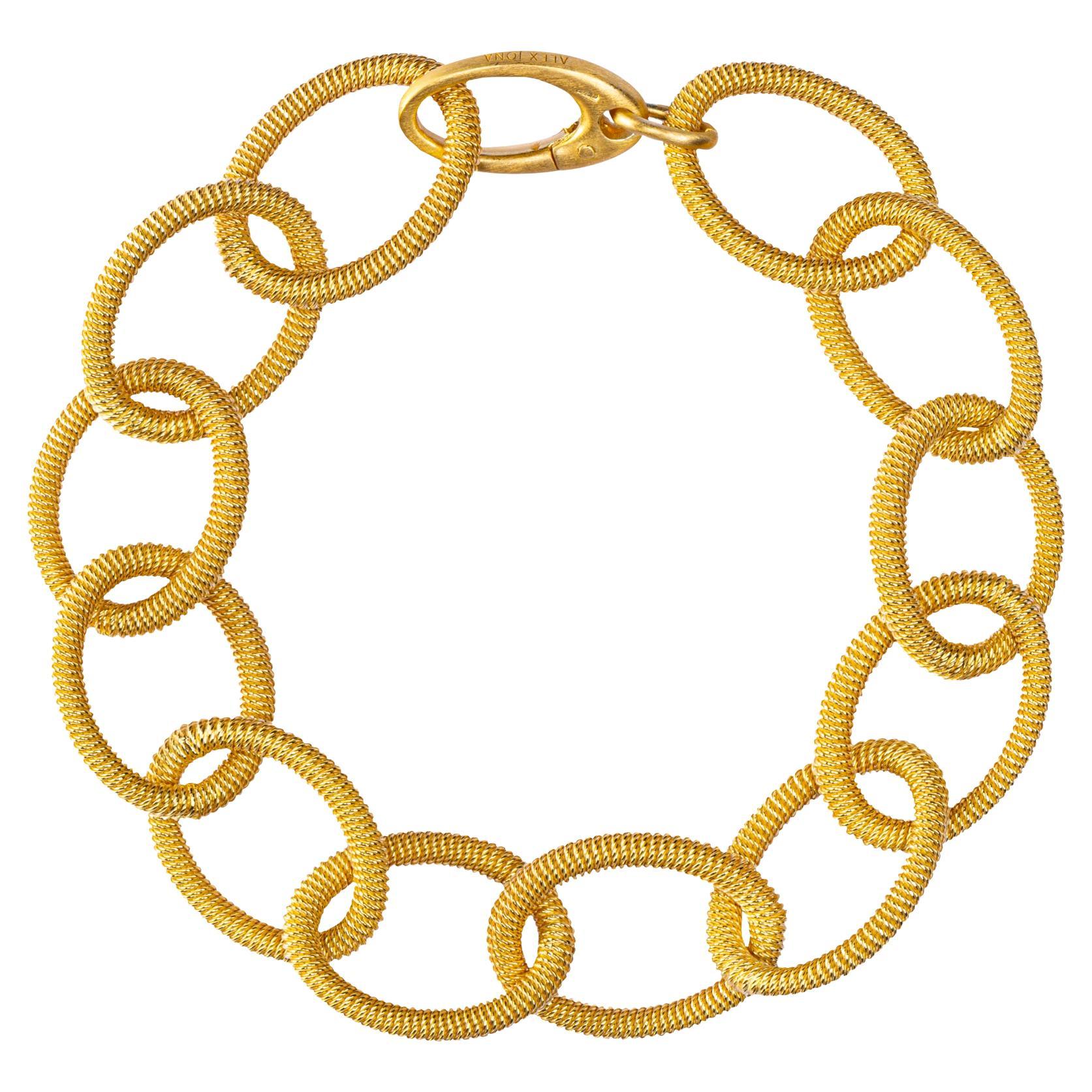 Alex Jona Gold-Plated Twisted Wire Sterling Silver Link Chain Bracelet For Sale