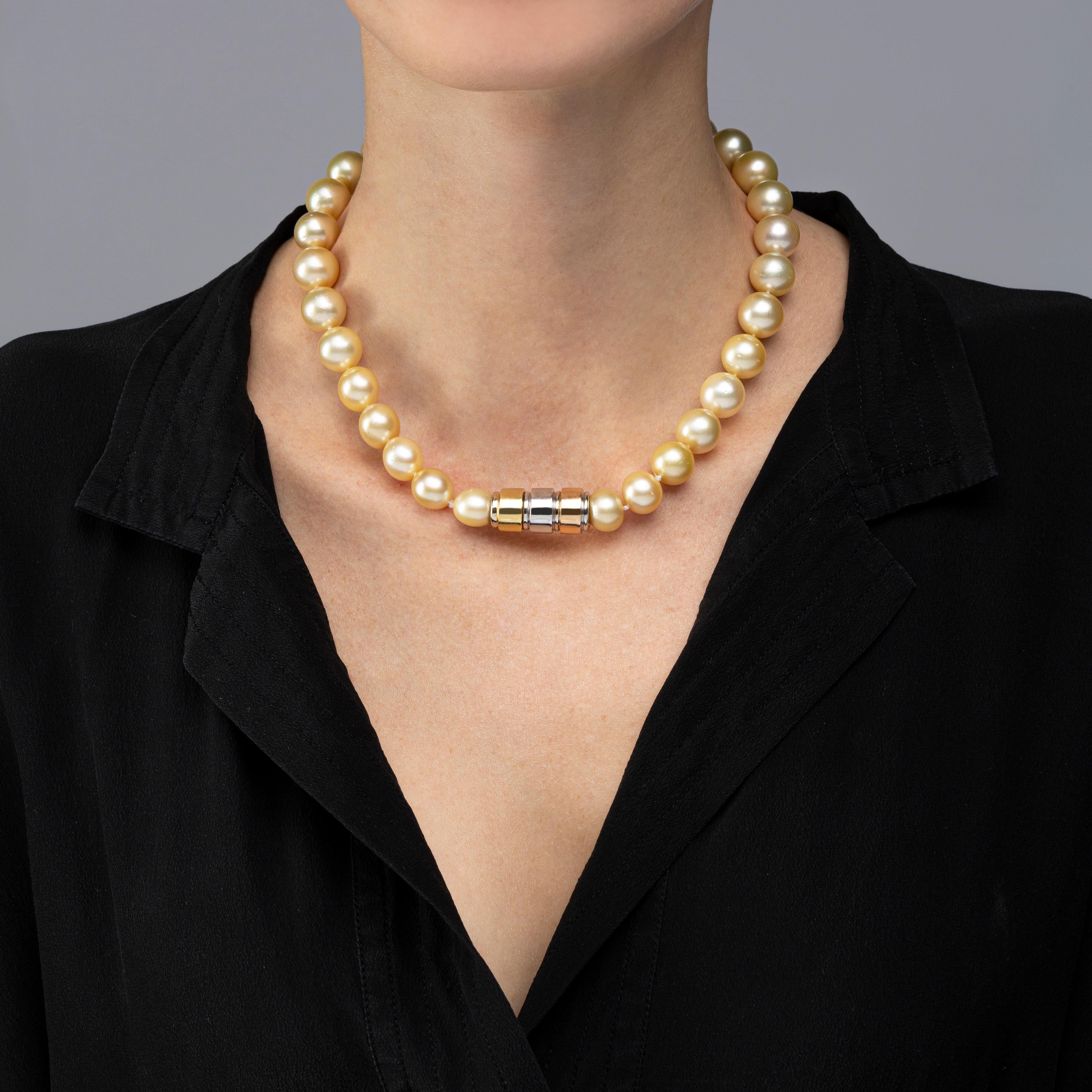 Round Cut Alex Jona Golden South Sea Pearl Necklace For Sale