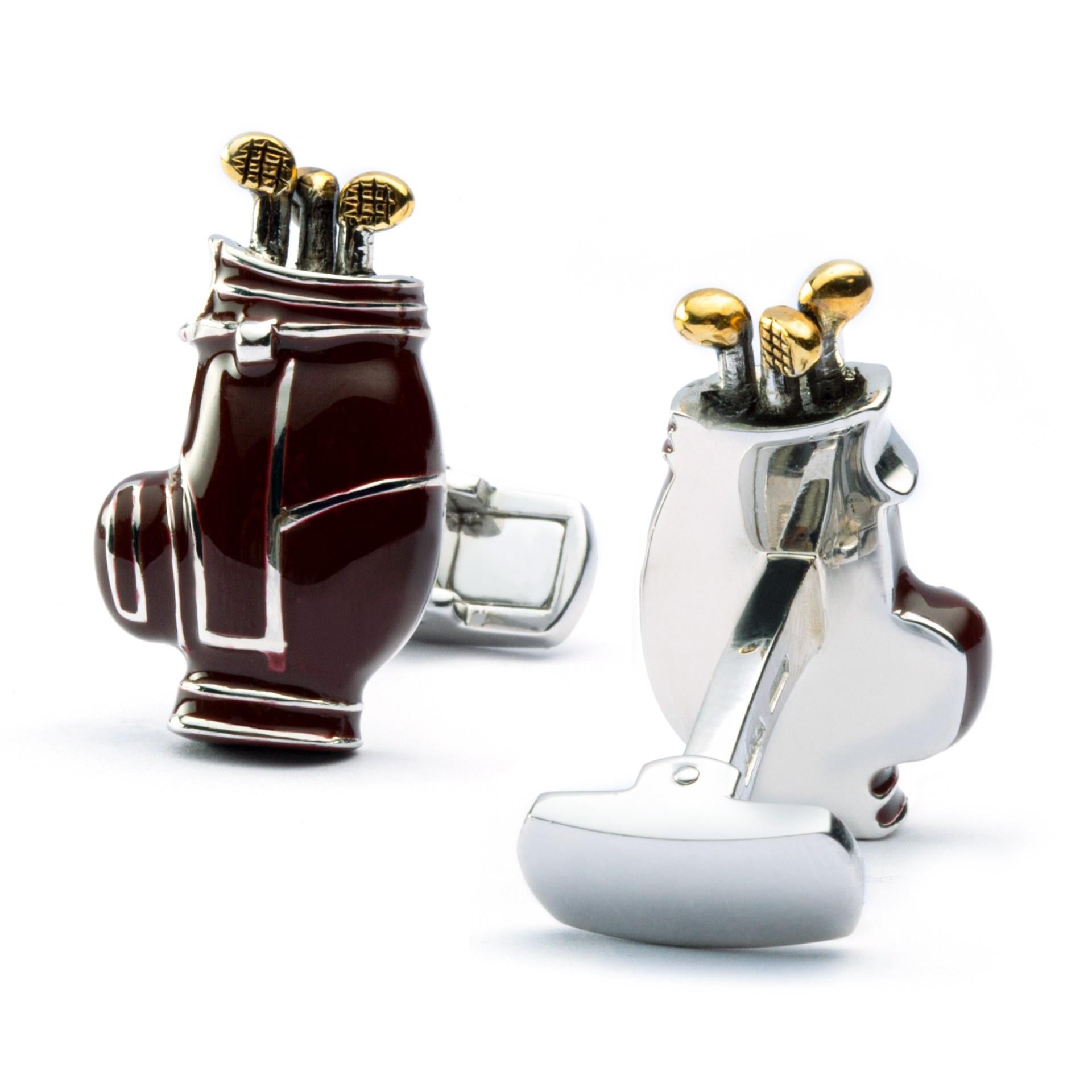 Alex Jona Golf Bag & Club Sterling Silver Enamel Cufflinks In New Condition For Sale In Torino, IT