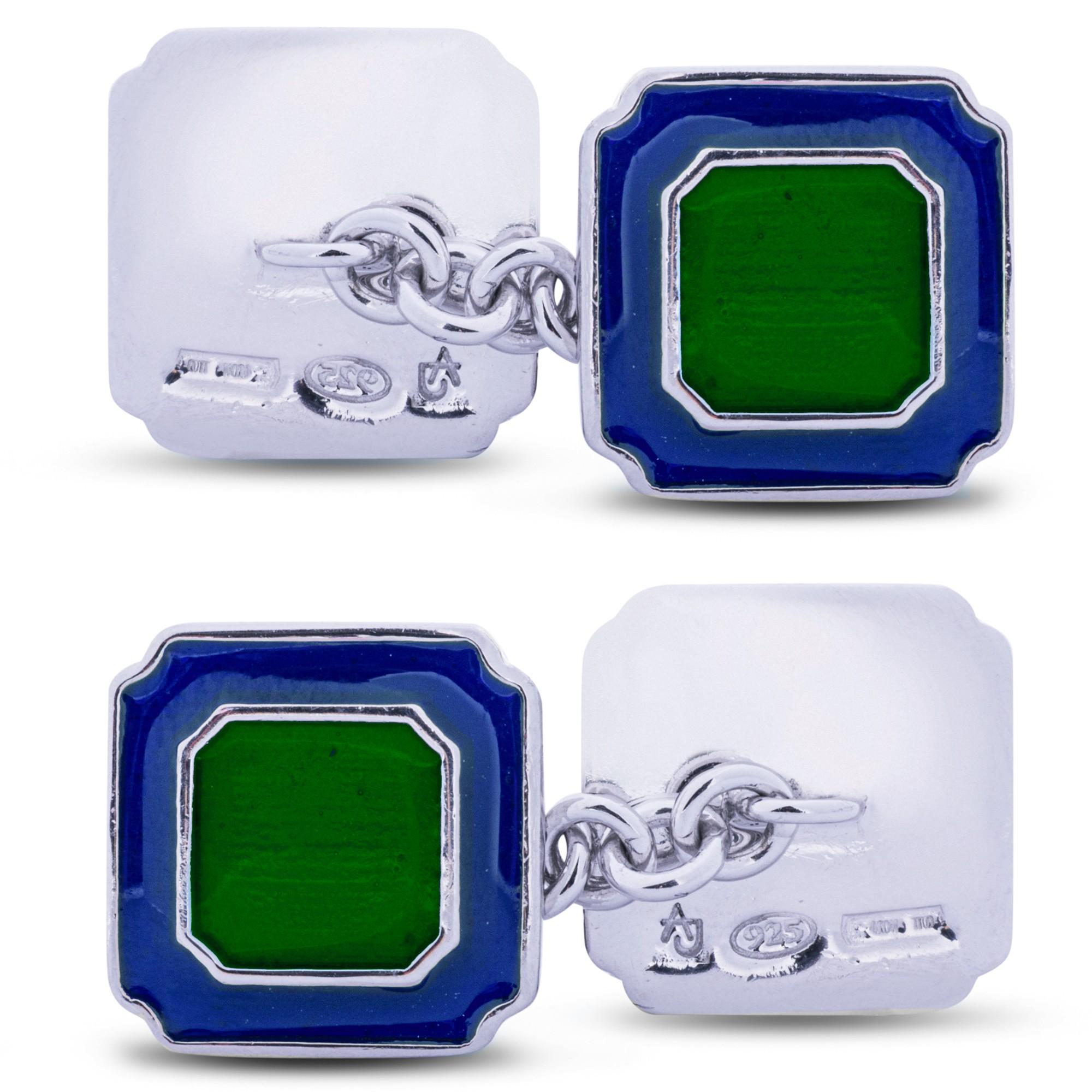 Gemelli in argento 925 con smalto verde e blu di Alex Jona In condizioni Nuovo in vendita a Torino, Piedmont