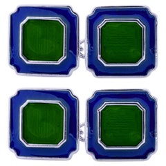 Gemelli in argento 925 con smalto verde e blu di Alex Jona