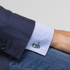 Gemelos Alex Jona Scooter de plata con esmalte verde