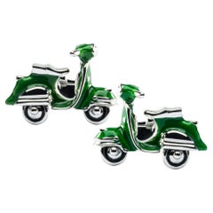 Gemelli da polso a forma di scooter in argento con smalto verde Alex Jona