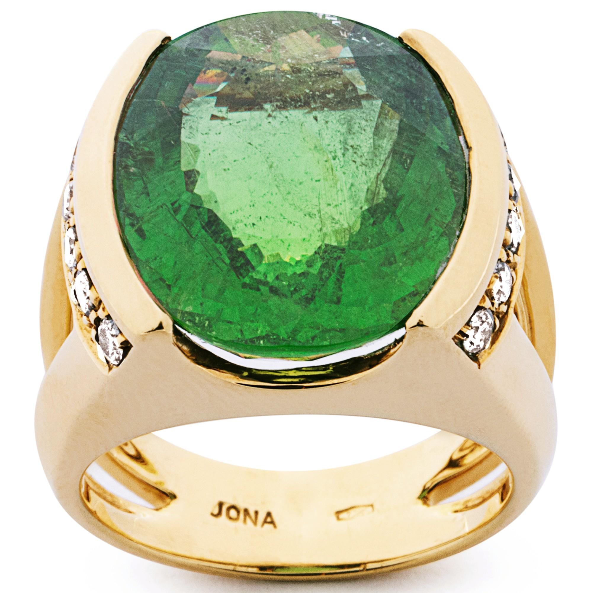Contemporain Bague Alex Jona en or jaune avec tourmaline verte et diamant blanc en vente