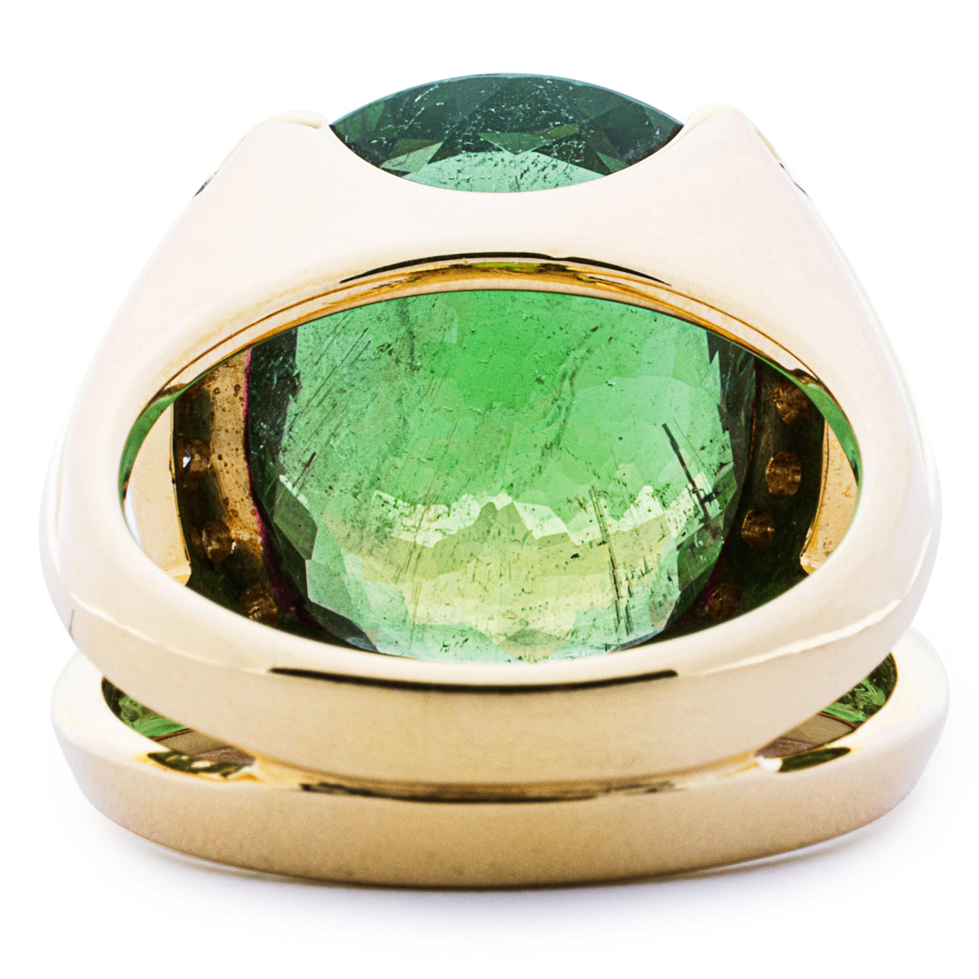 Bague Alex Jona en or jaune avec tourmaline verte et diamant blanc en vente 1