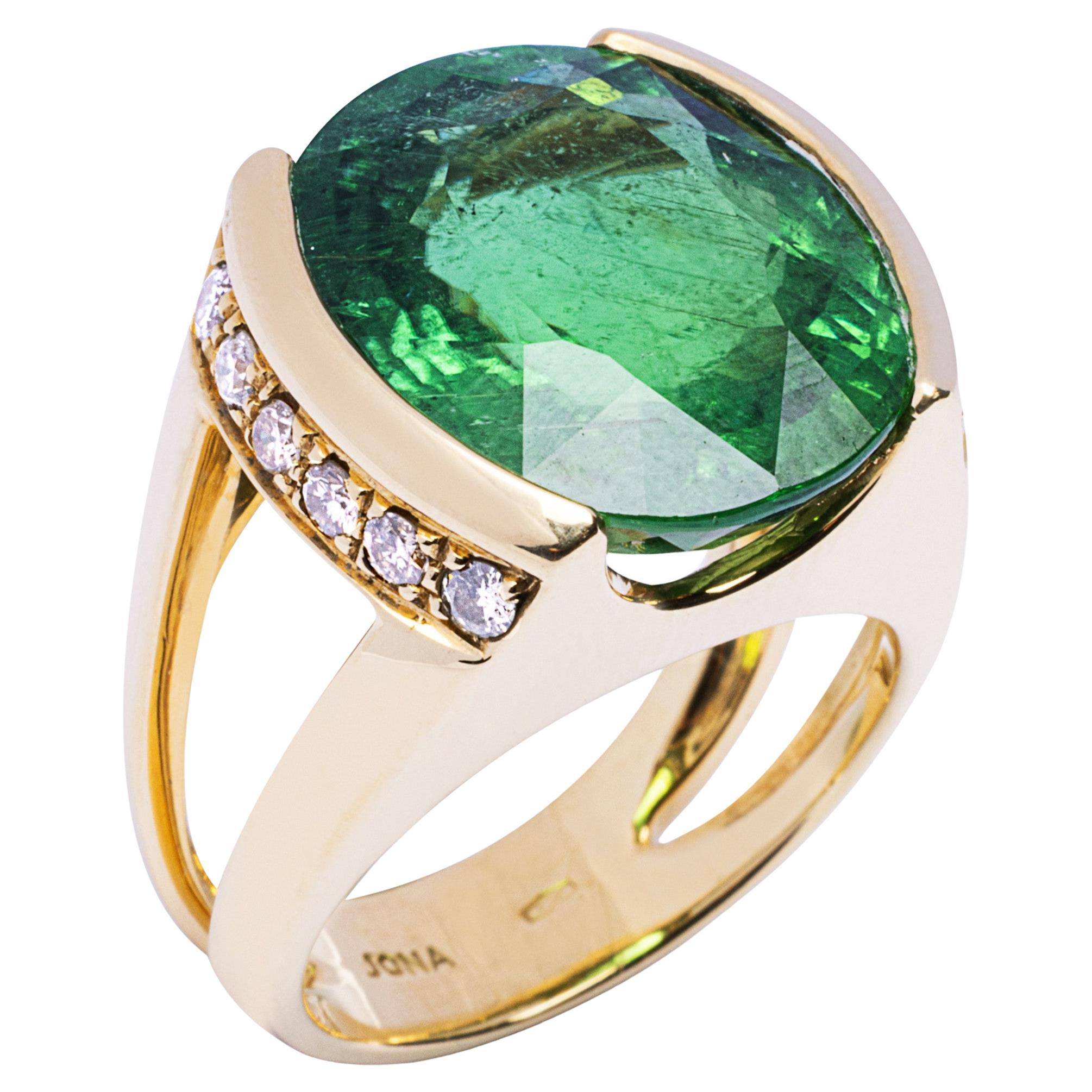 Alex Jona Green Tourmaline White Diamond Yellow Gold Ring