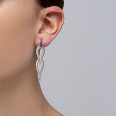 Alex Jona Pendientes Colgante Ágata Gris y Zafiro Azul Oro Blanco 18 Kilates