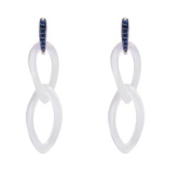 Alex Jona Grey Agate & Blue Sapphire 18 Karat White Gold Pendant Earrings