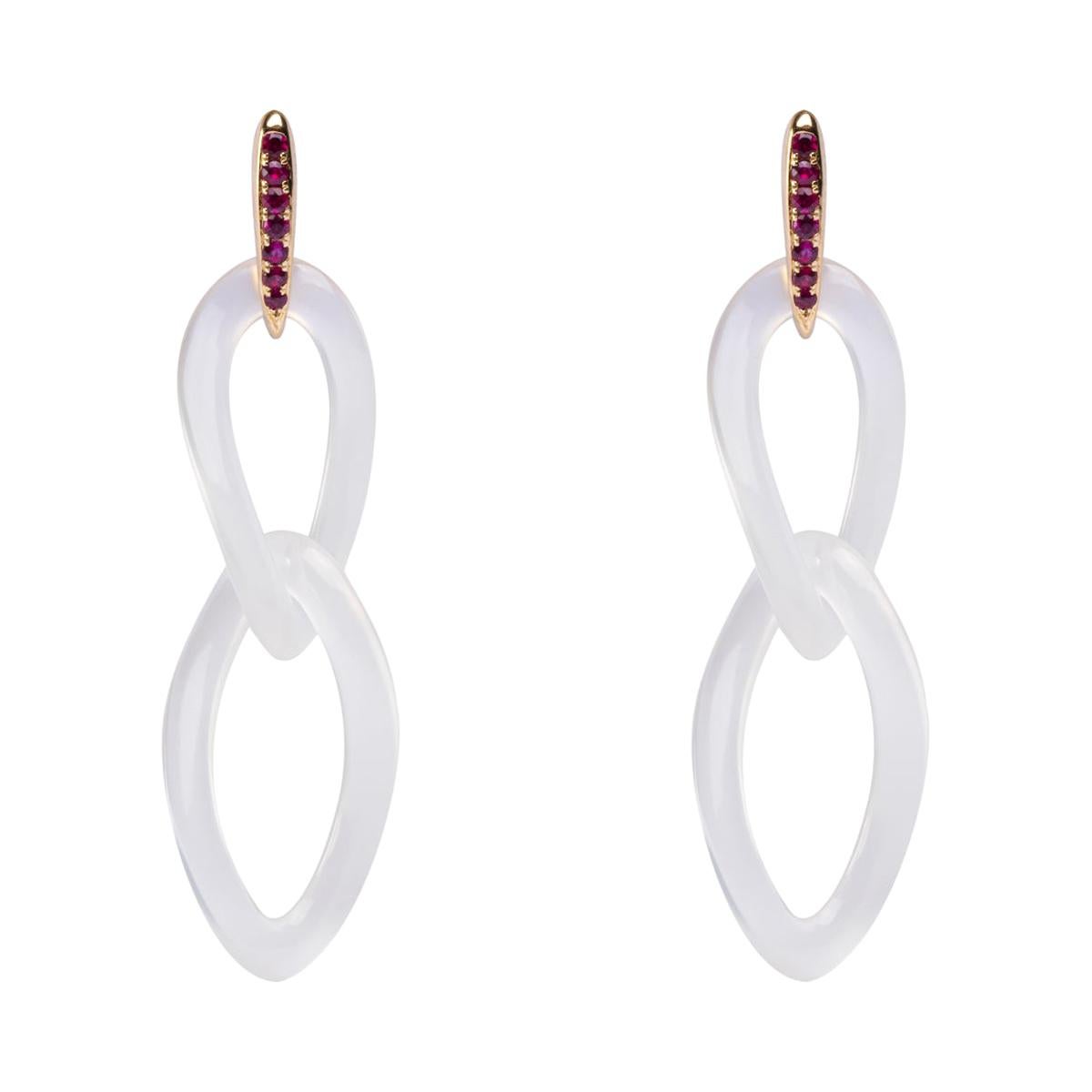 Alex Jona Pendientes Colgantes Ágata Gris y Rubí Oro Amarillo 18 Kilates en venta