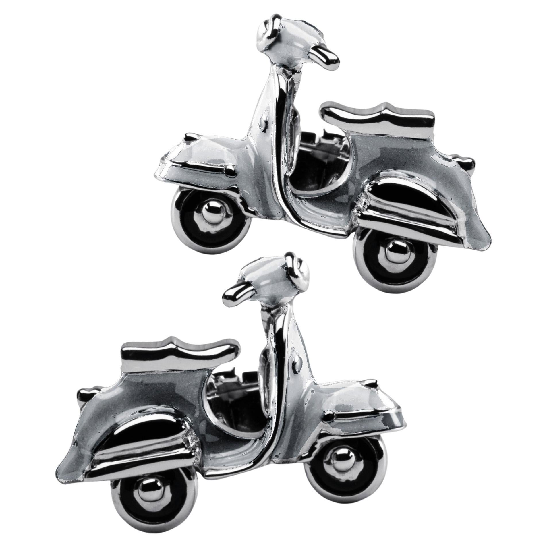 Alex Jona Grey Enamel Silver Scooter Cufflinks