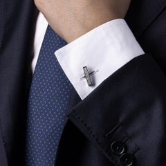 Alex Jona Guilloché 18 Karat White Gold Bar Cufflinks