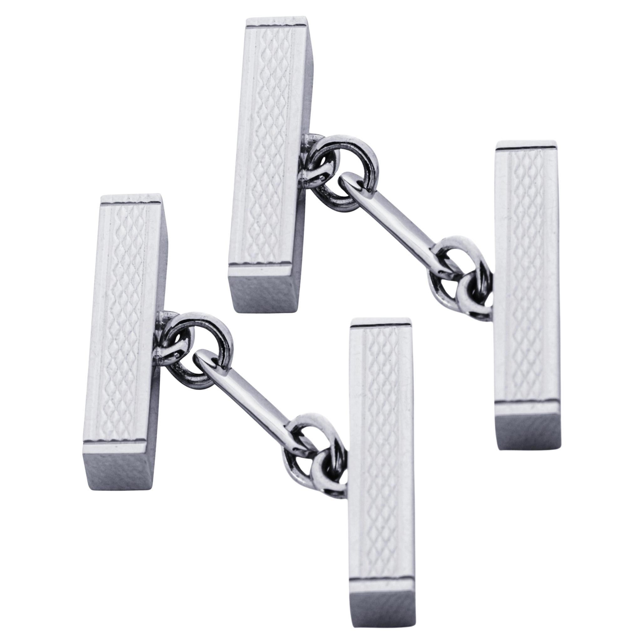 Alex Jona Guilloché 18 Karat White Gold Bar Cufflinks