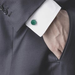 Alex Jona Hand-Carved Aventurine Knot Cufflinks in Rhodium-Plated Silver