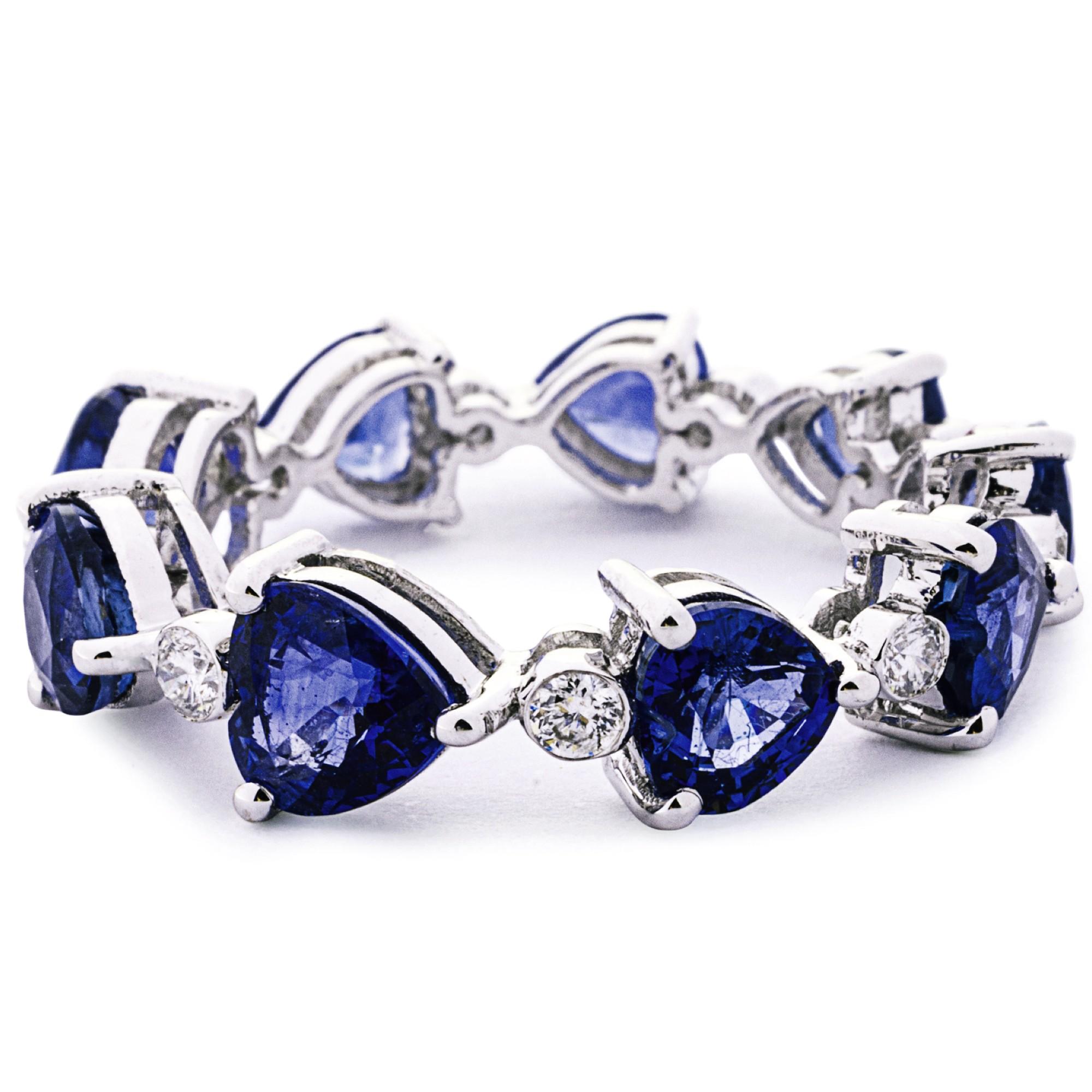 Alex Jona Heart Blue Sapphire White Diamond 18 Karat White Gold Eternity Ring In New Condition For Sale In Lugano, CH
