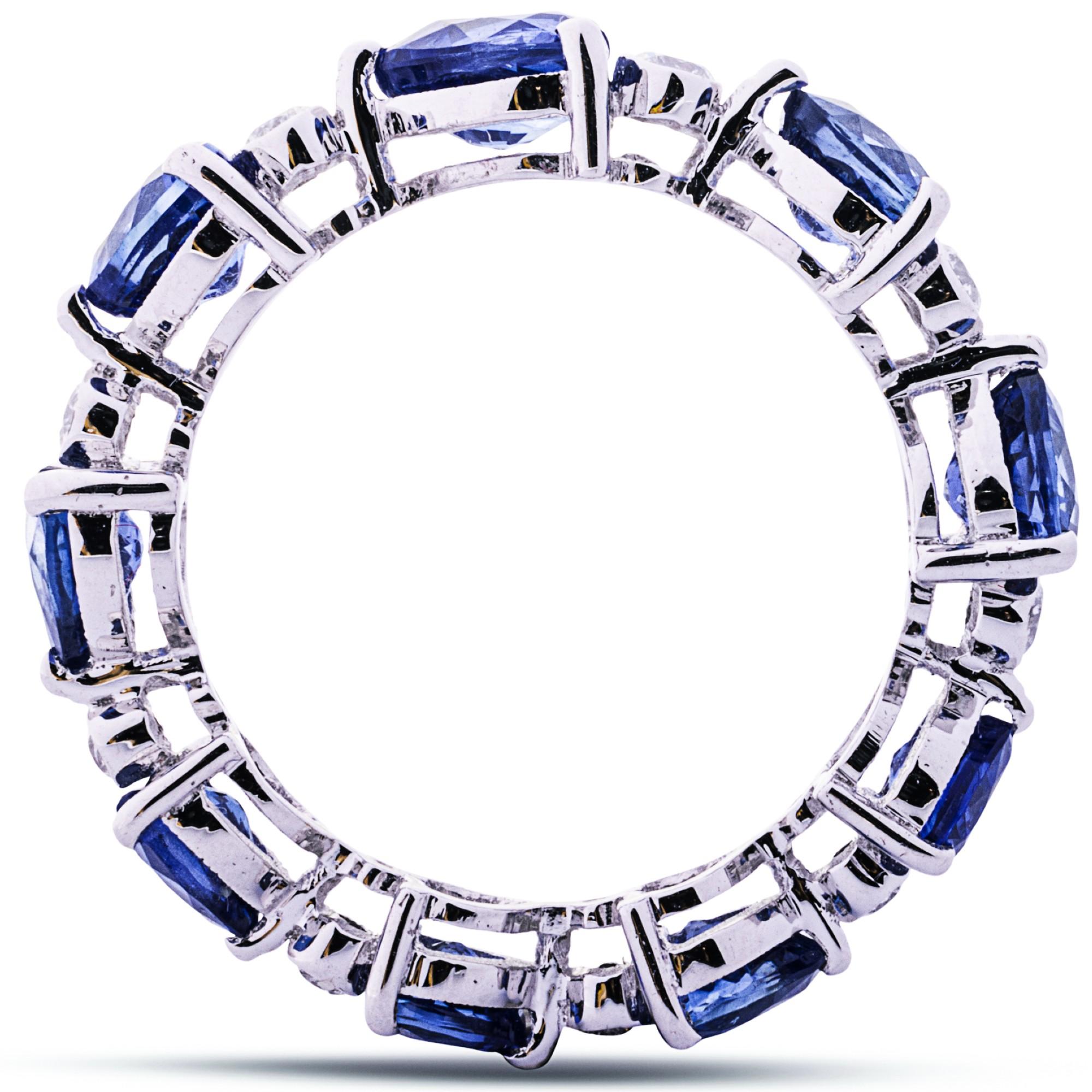 Alex Jona Heart Blue Sapphire White Diamond 18 Karat White Gold Eternity Ring For Sale 1