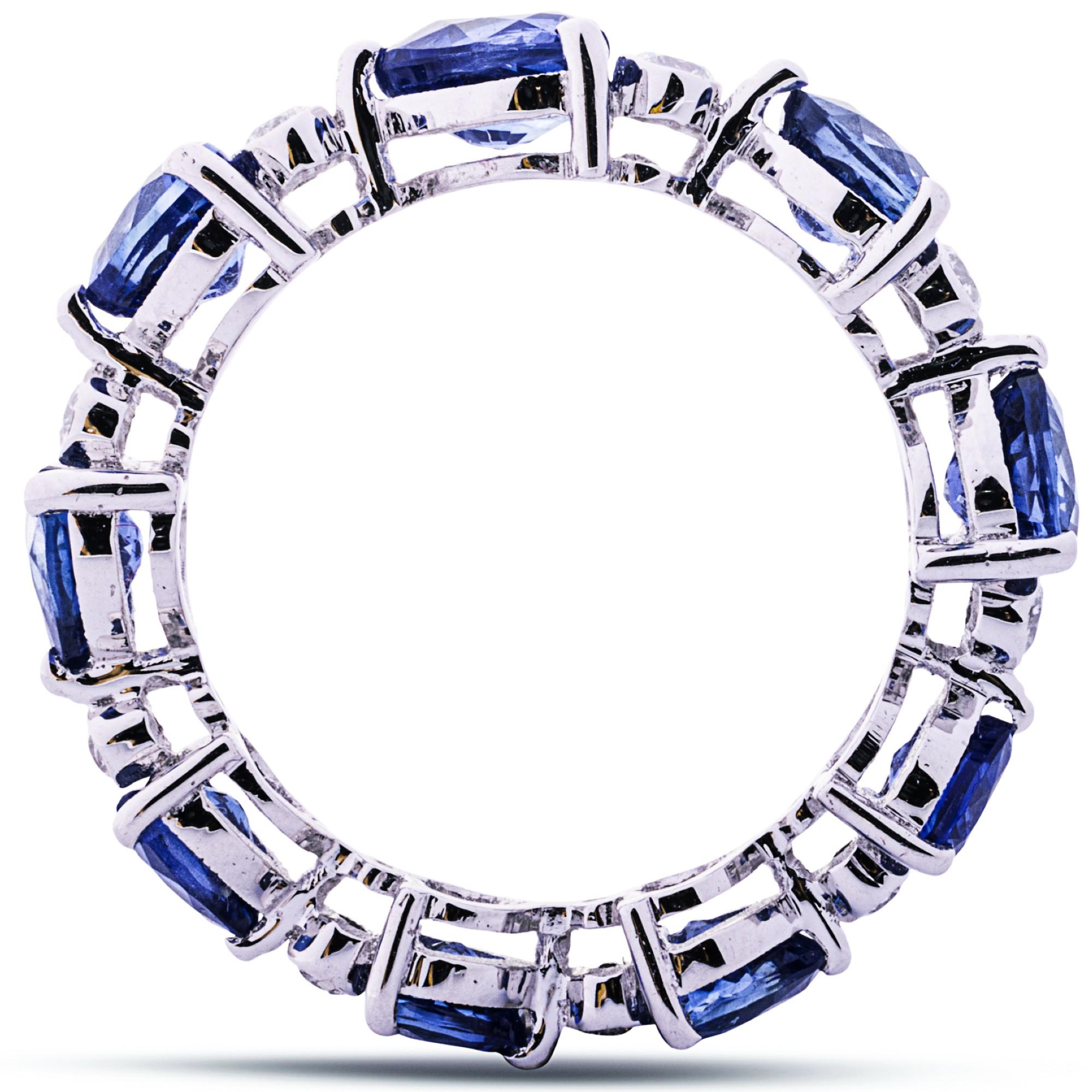 Alex Jona Heart Blue Sapphire White Diamond 18 Karat White Gold Eternity Ring  For Sale 1