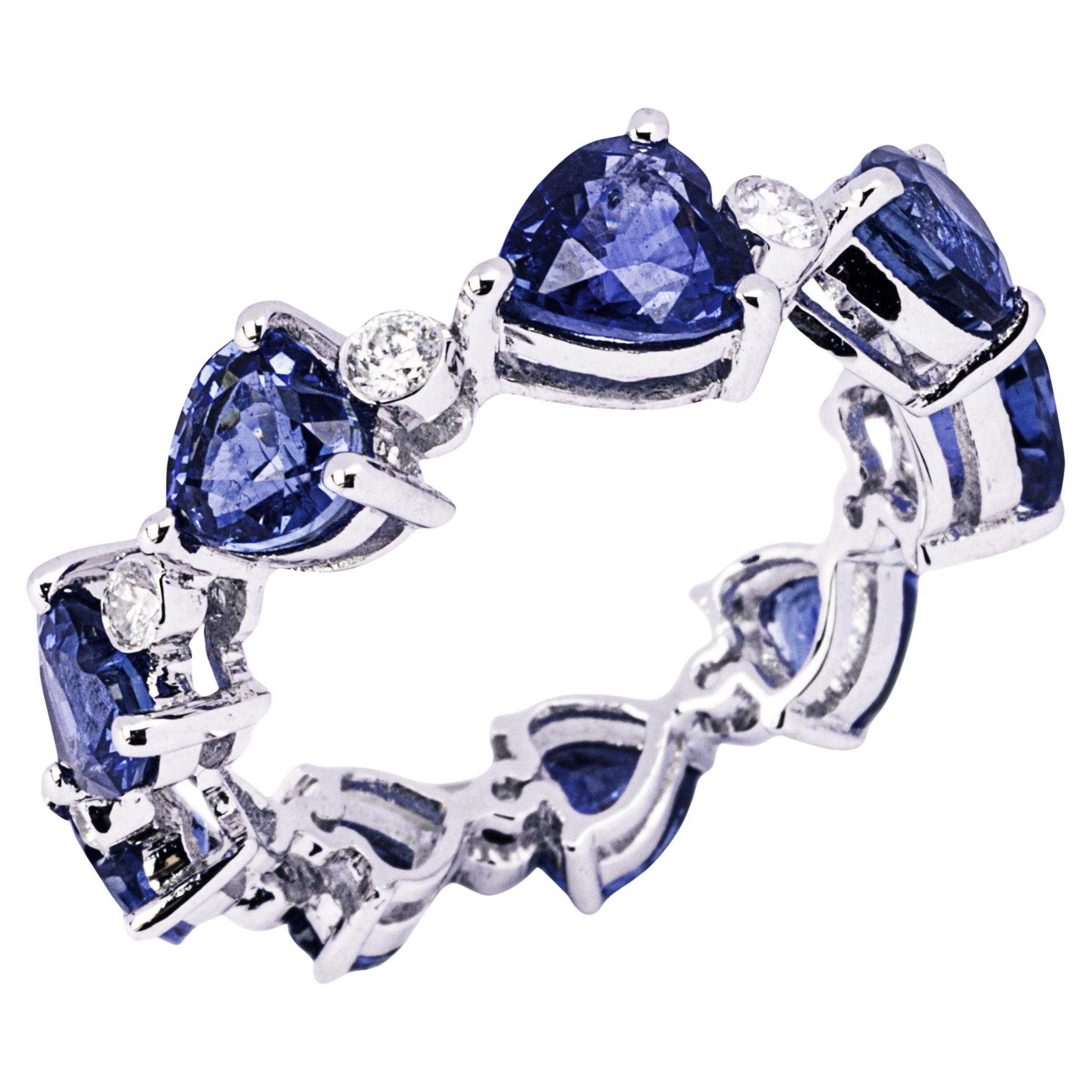 Alex Jona Heart Blue Sapphire White Diamond 18 Karat White Gold Eternity Ring