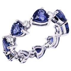 Alex Jona, bague d'éternité en or blanc 18 carats avec saphir bleu en forme de cœur et diamant blanc 