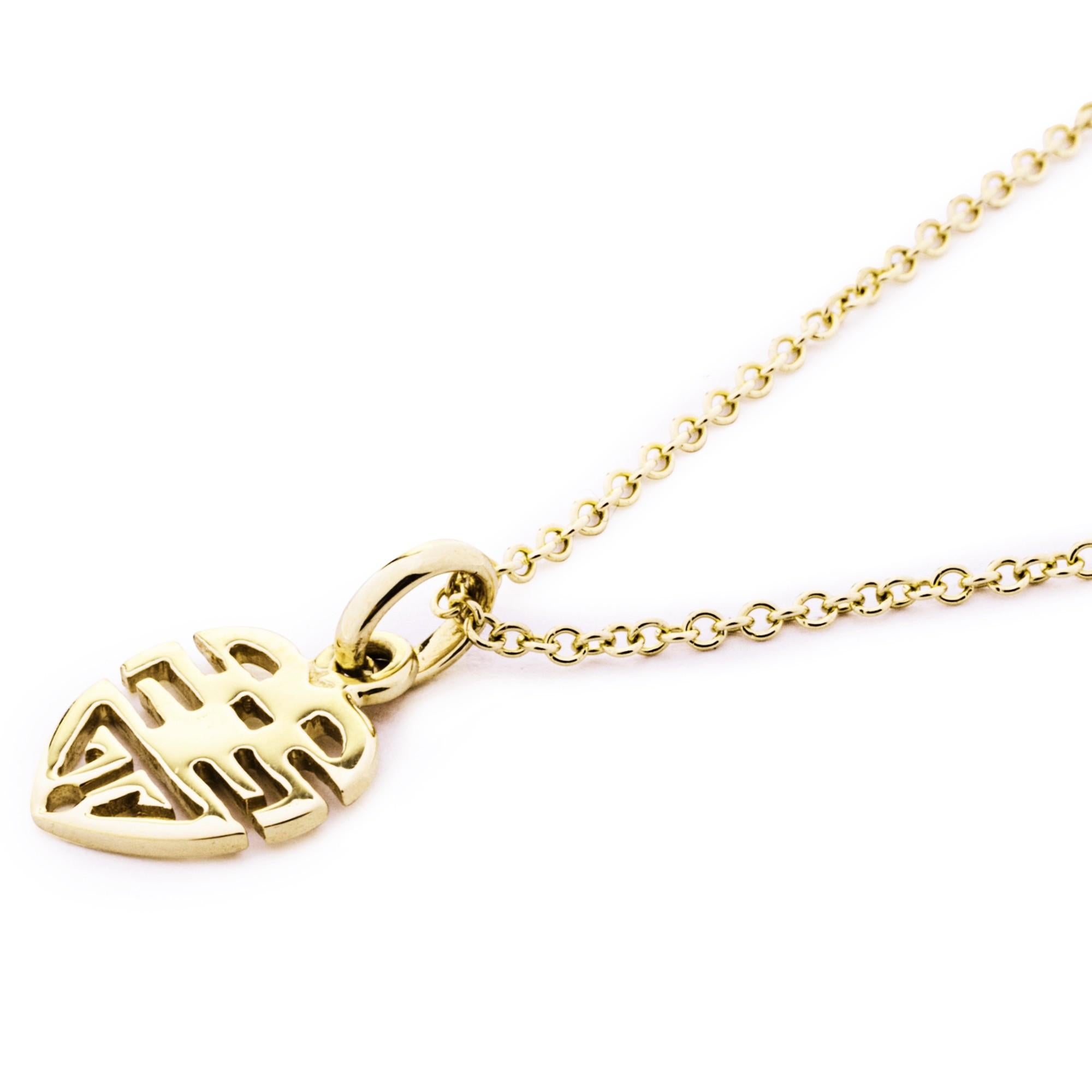 Women's Alex Jona Heart Long and Happy Life 18 Karat Yellow Gold Pendant Necklace For Sale