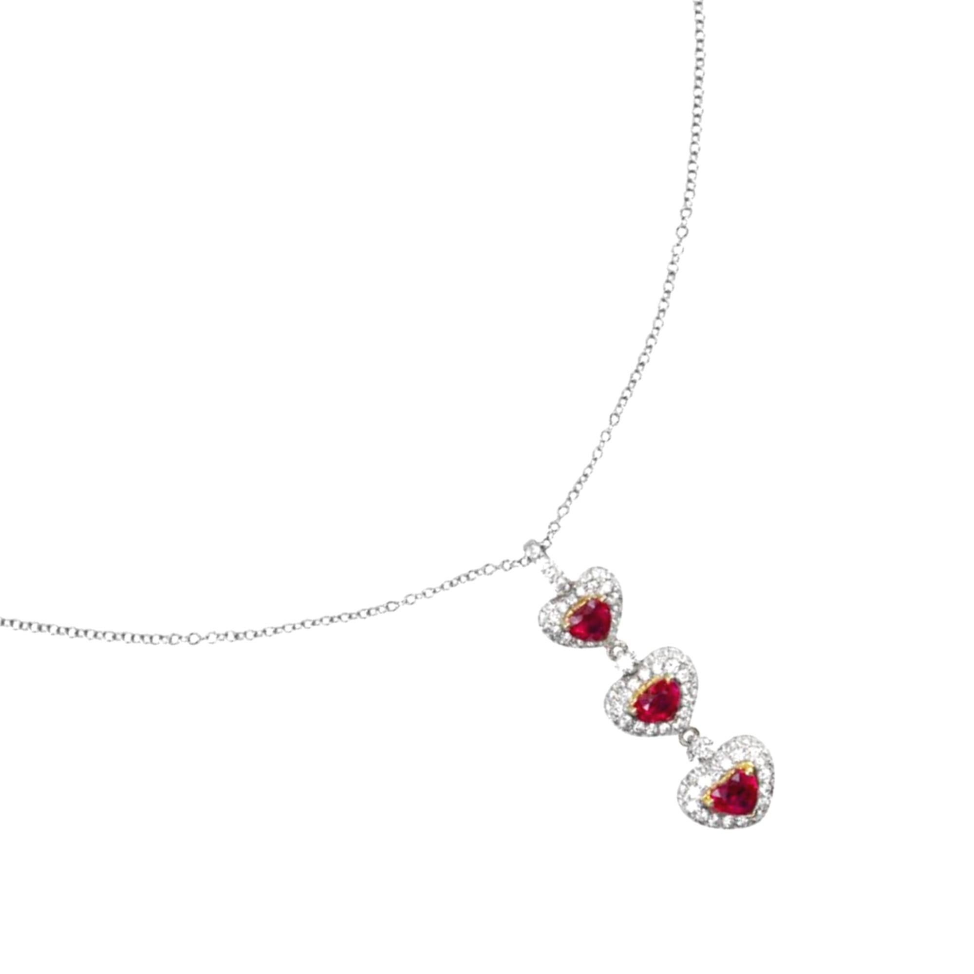Alex Jona Heart Ruby White Diamond 18 Karat White Gold Pendant Necklace In New Condition For Sale In Torino, IT