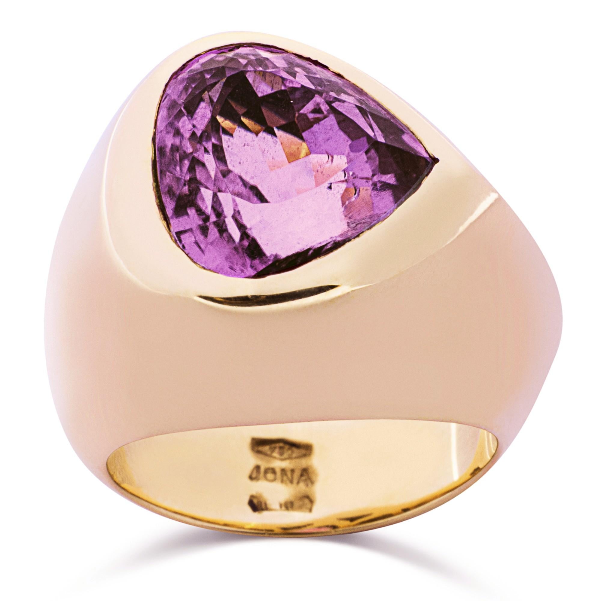 Trillion Cut Alex Jona Heart Shape Kunzite 18 Karat Rose Gold Ring For Sale