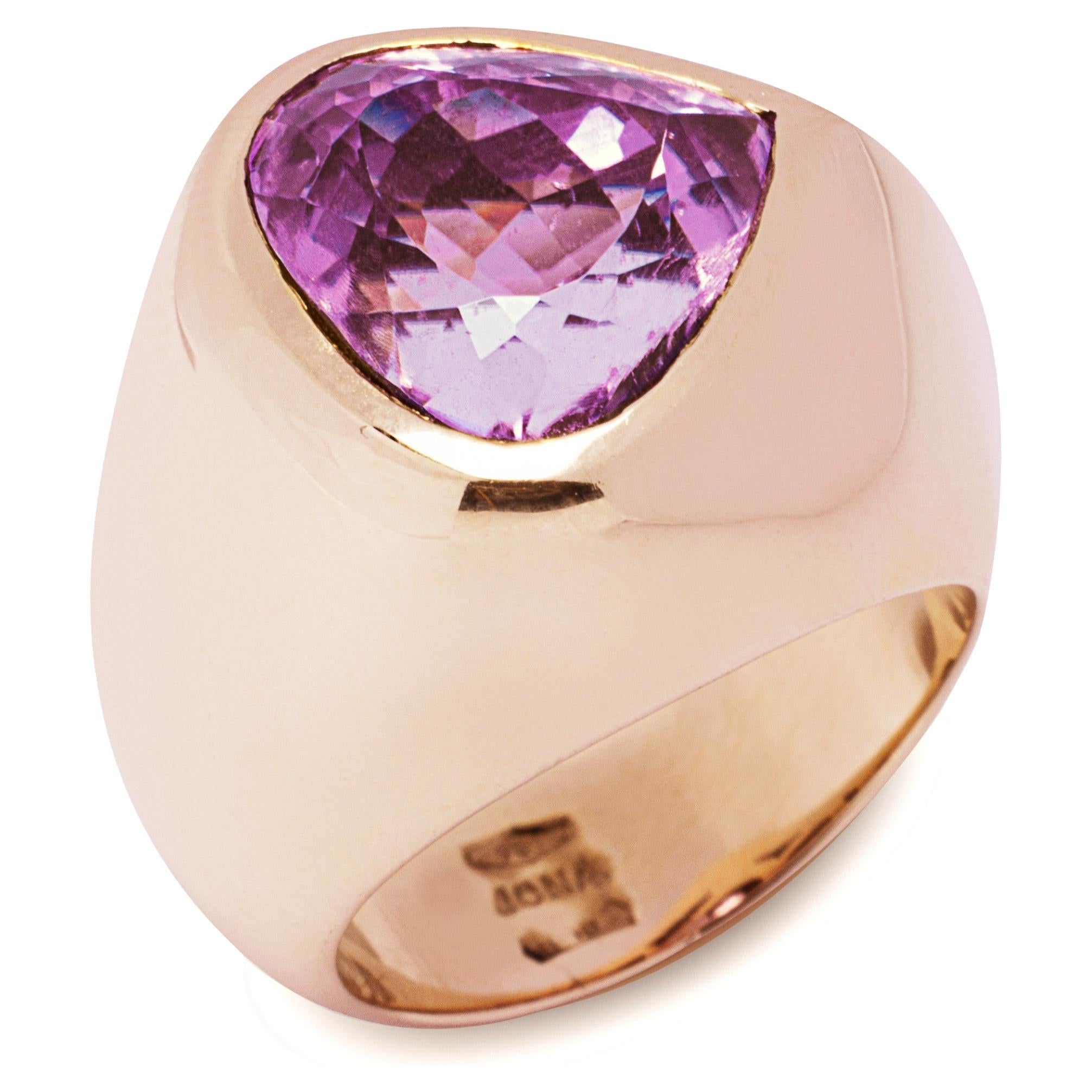 Alex Jona Heart Shape Kunzite 18 Karat Rose Gold Ring For Sale