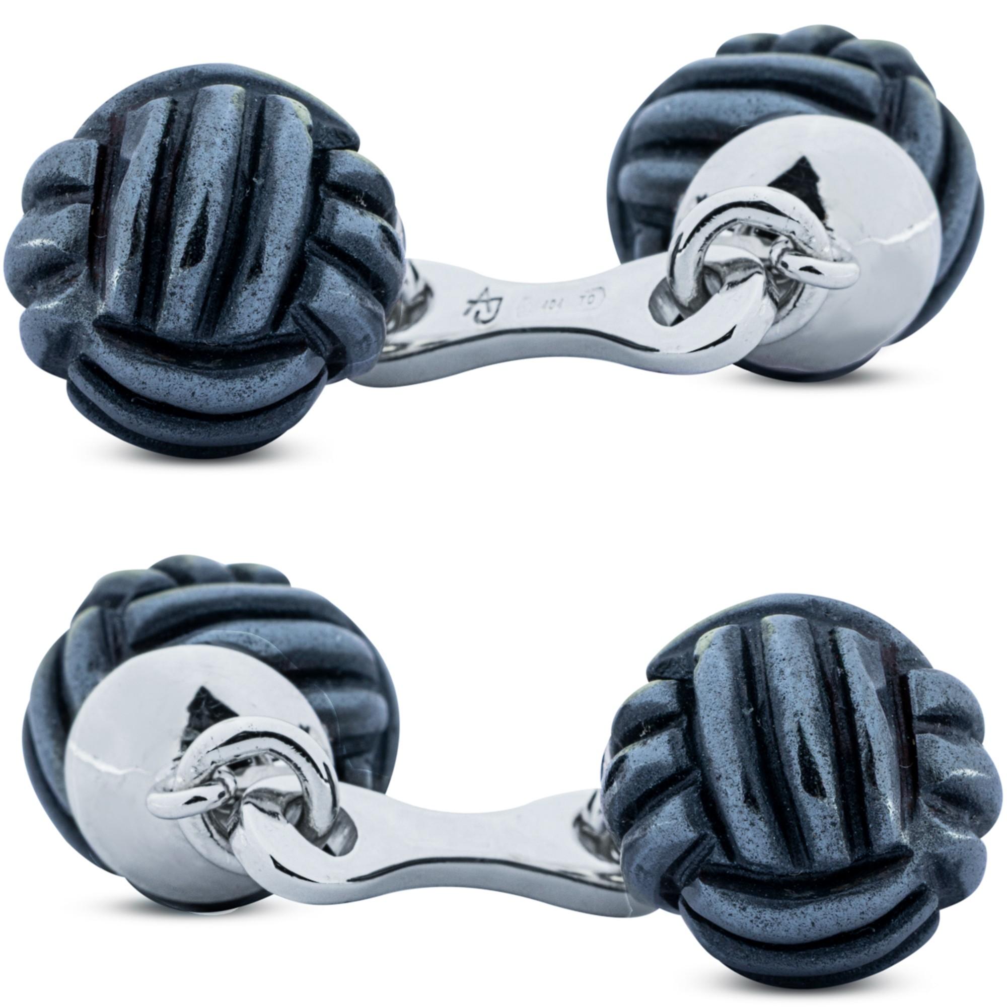 Alex Jona Hämatit-Knoten Sterling Silber Manschettenknöpfe (Perle) im Angebot