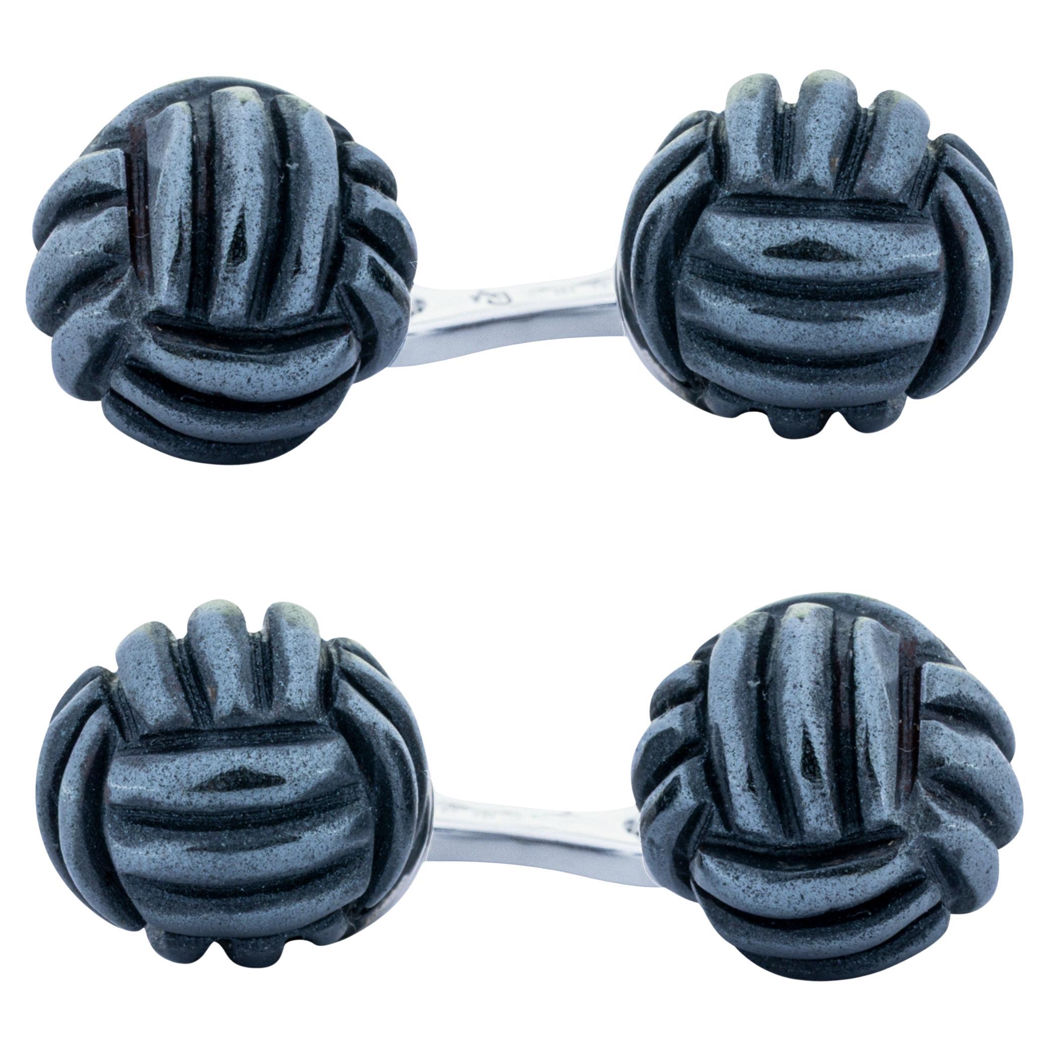 Alex Jona Hämatit-Knoten Sterling Silber Manschettenknöpfe im Angebot