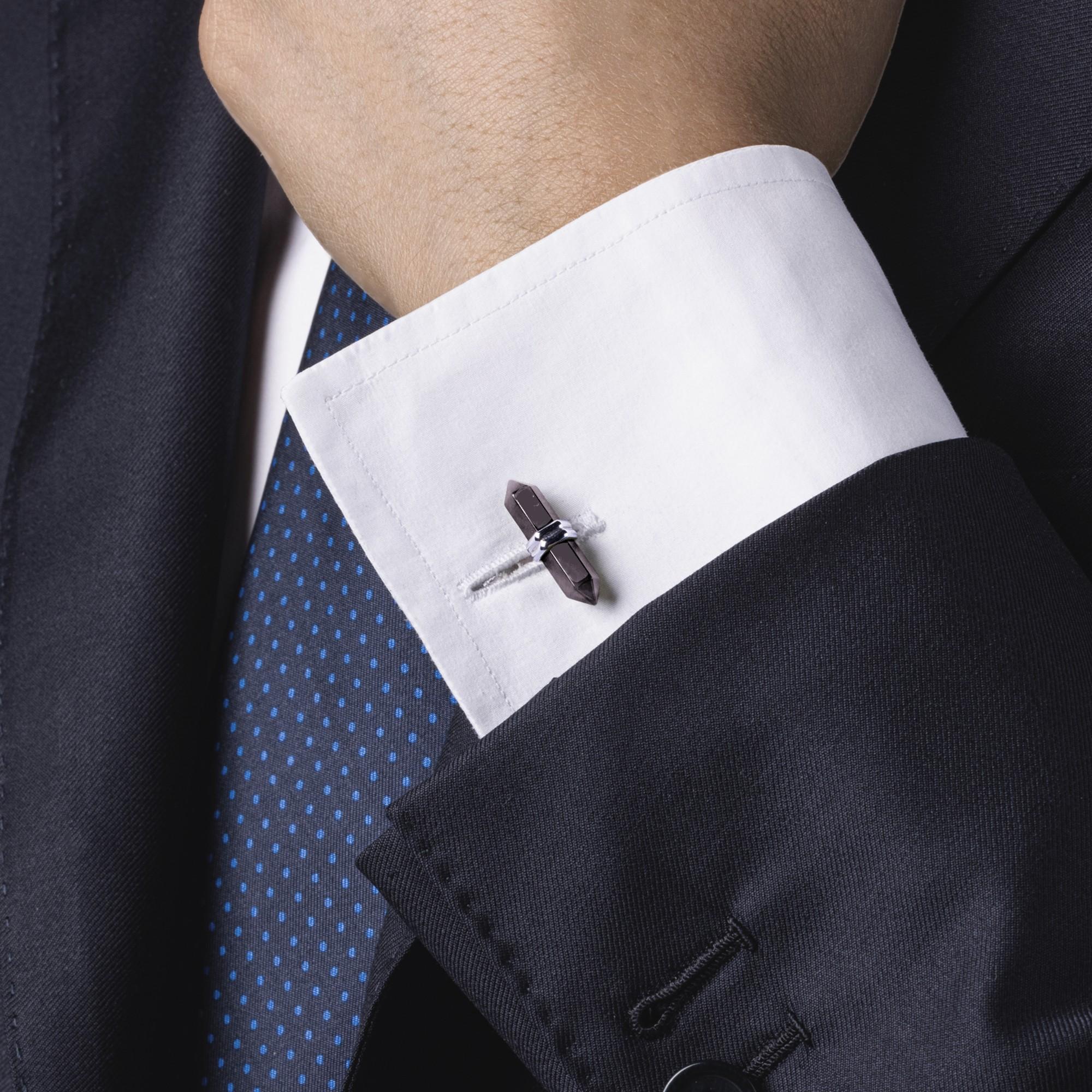 Alex Jona Design-Kollektion, handgefertigt in Italien, Manschettenknöpfe aus Sterlingsilber mit Prismenstäben aus Hämatit. Gezeichnet 