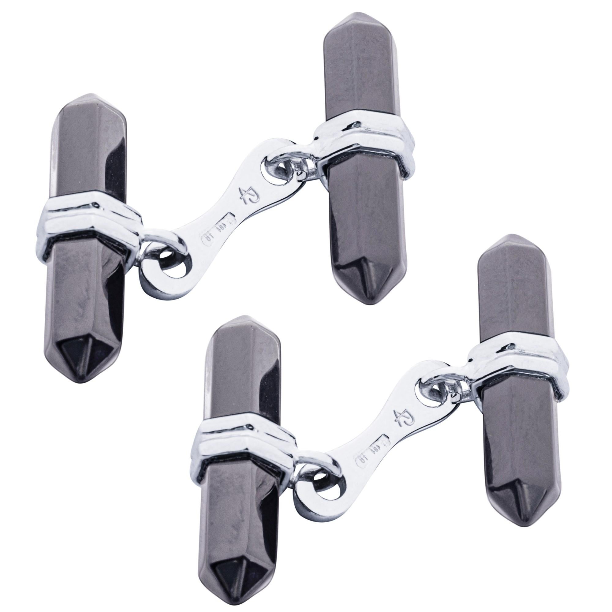 Alex Jona Hämatit Prisma Bar Sterling Silber Manschettenknöpfe (Gemischter Schliff) im Angebot