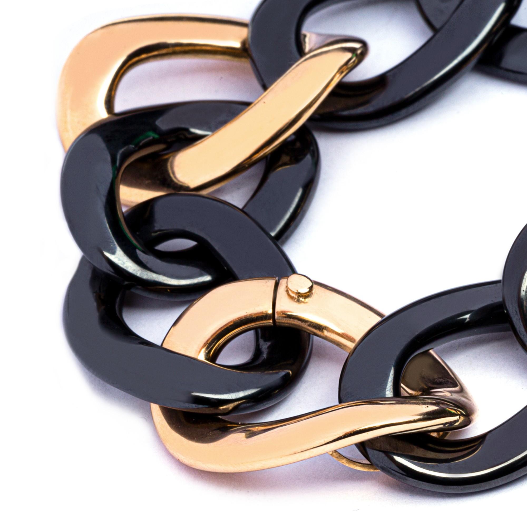 Contemporary Alex Jona High-Tech Black Ceramic 18 Karat Rose Gold Curb-Link Bracelet For Sale
