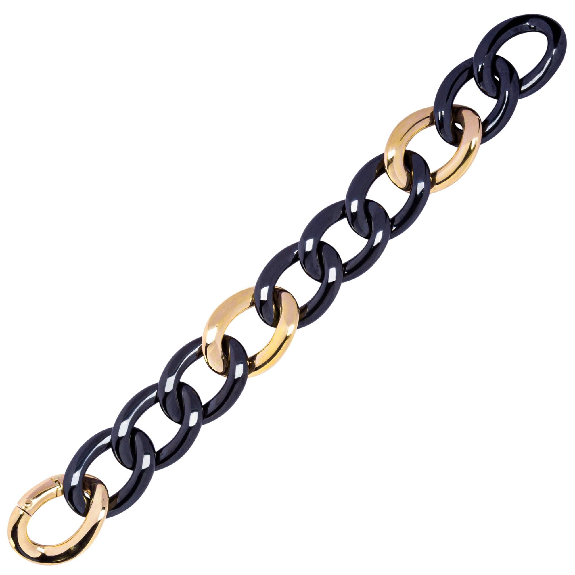 Alex Jona High-Tech Bracelet à maillons courbes en or rose 18 carats et céramique noire Neuf - En vente à Torino, IT