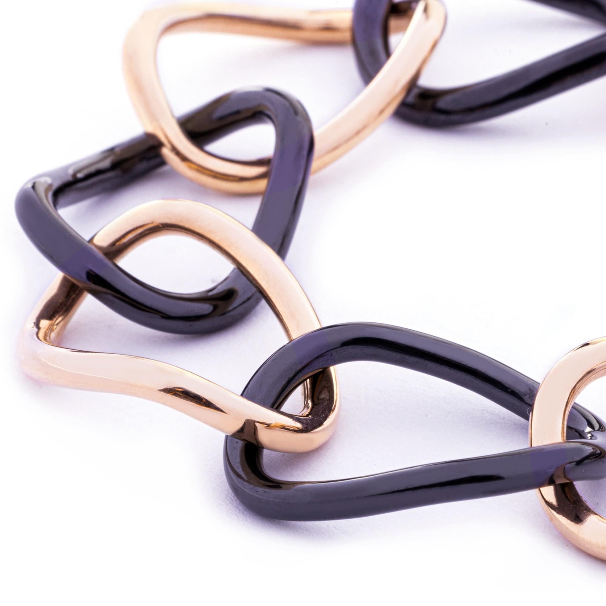 Women's Alex Jona High-Tech Black Ceramic 18 Karat Rose Gold Curb Link Bracelet For Sale
