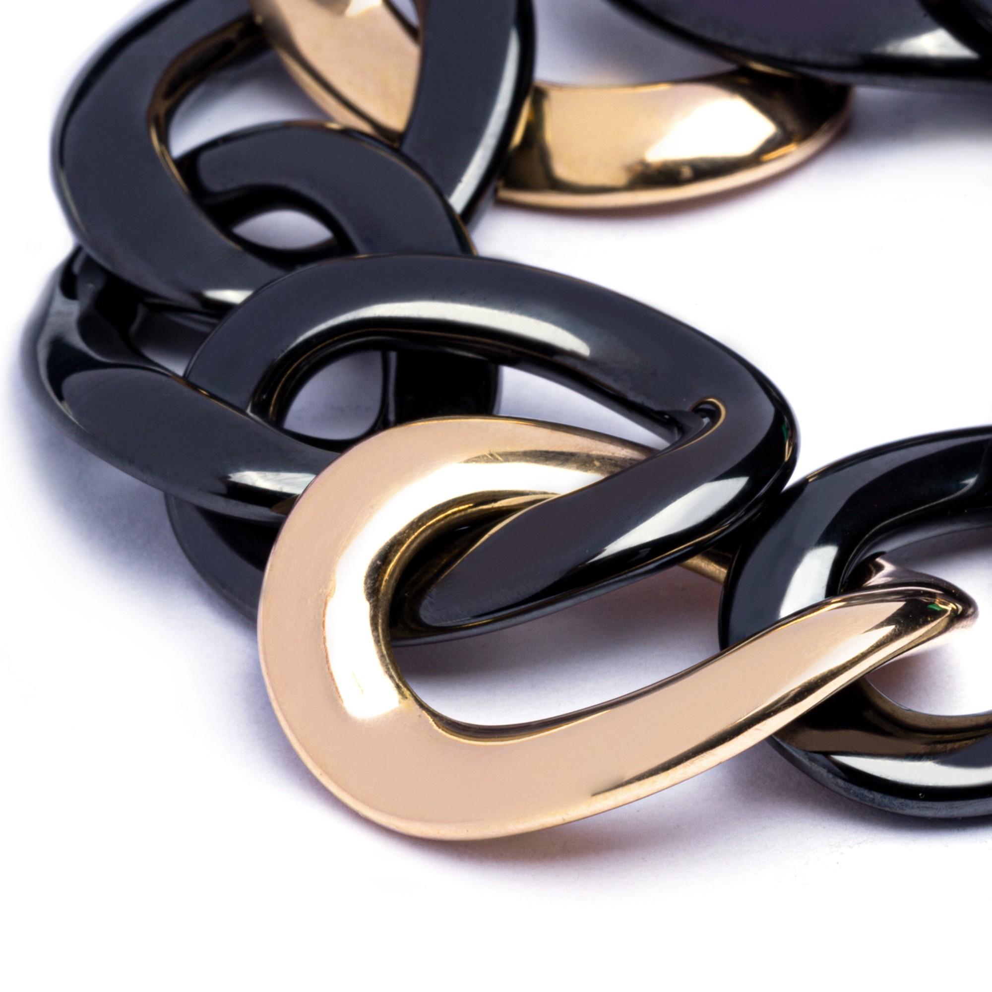 Women's Alex Jona High-Tech Black Ceramic 18 Karat Rose Gold Curb-Link Bracelet