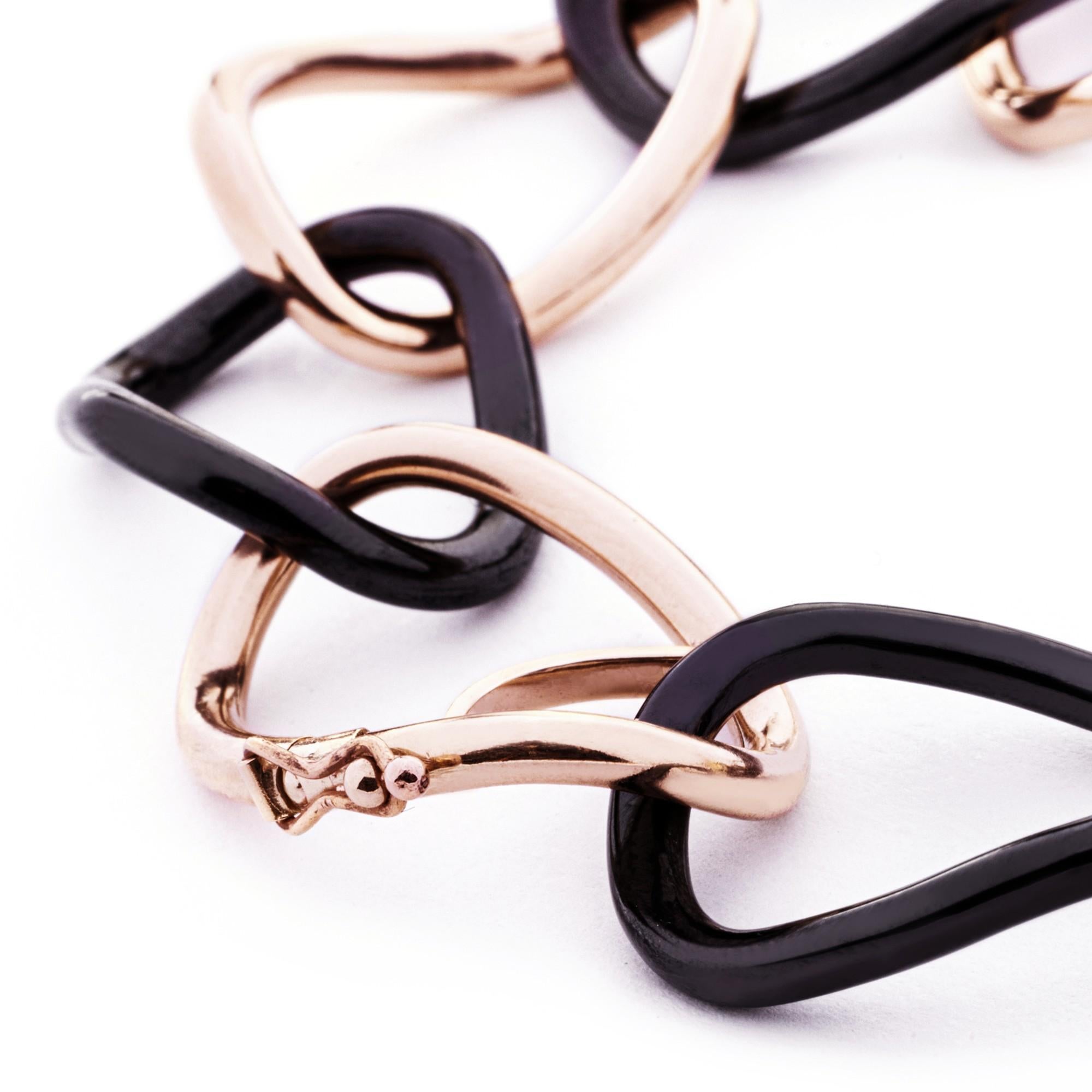 Alex Jona High-Tech Black Ceramic 18 Karat Rose Gold Curb Link Bracelet For Sale 2