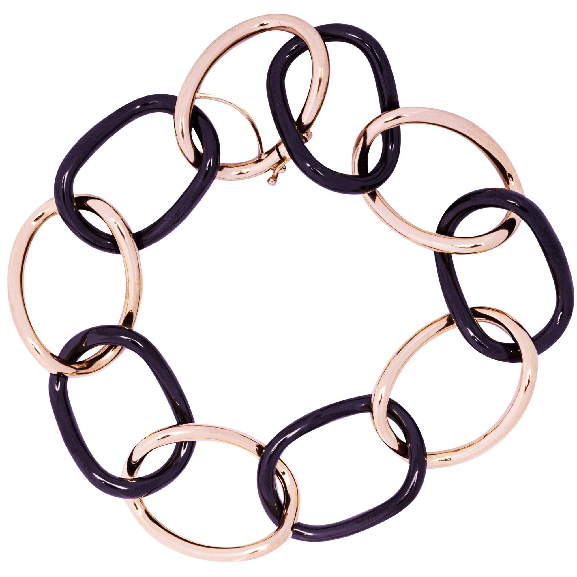 Alex Jona High-Tech Black Ceramic 18 Karat Rose Gold Curb Link Bracelet For Sale