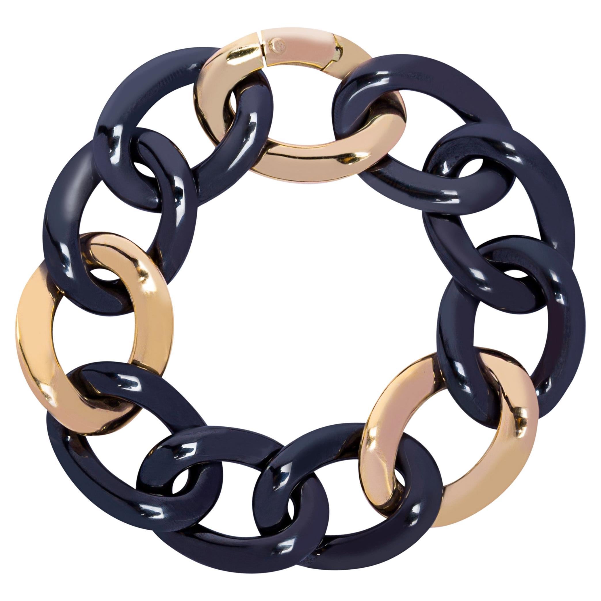 Alex Jona High-Tech Black Ceramic 18 Karat Rose Gold Curb-Link Bracelet For Sale