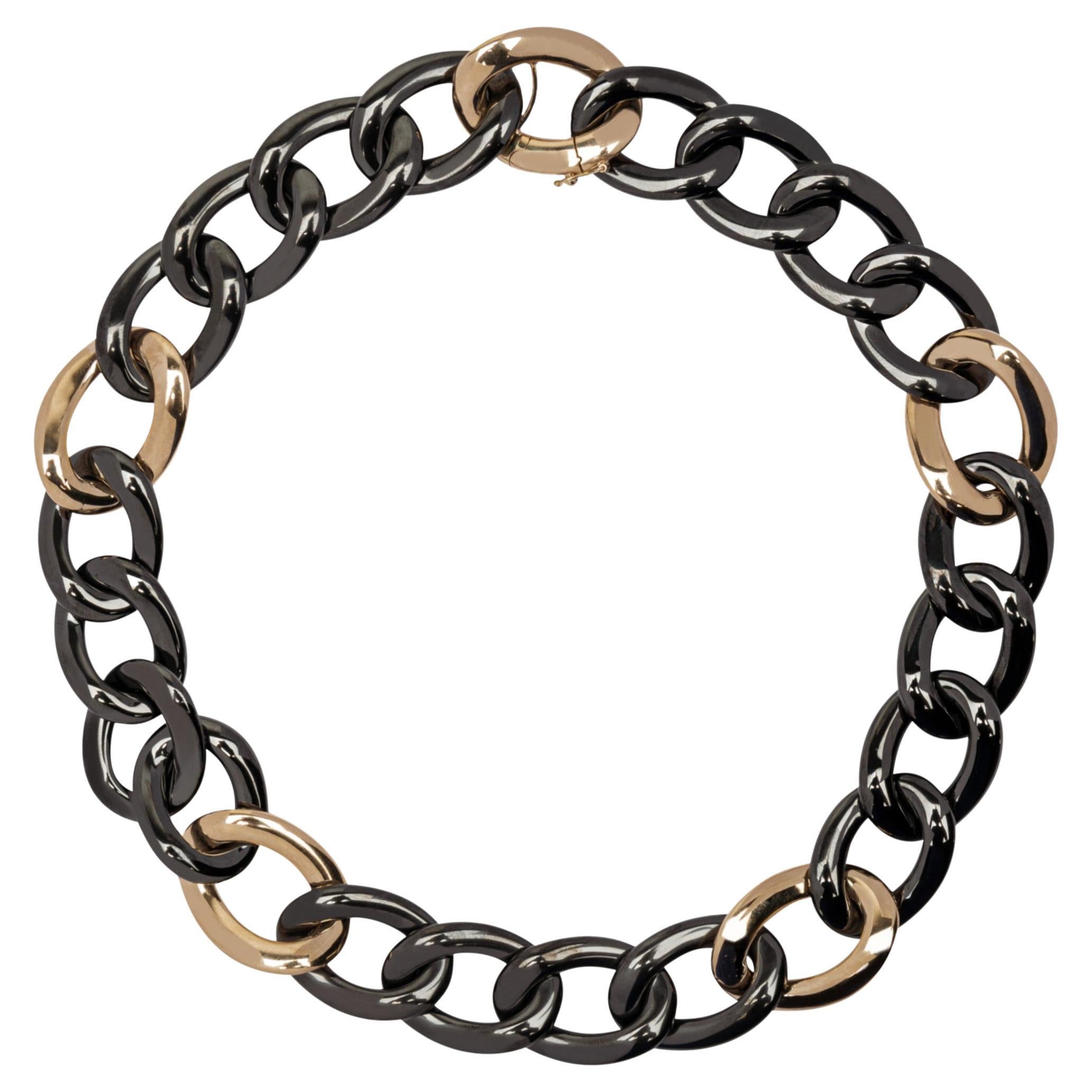 High-Tech Halskette mit gebogenen Gliedern aus schwarzer Keramik aus 18 Karat Roségold von Alex Jona im Angebot
