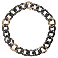 Alex Jona High-Tech Black Ceramic 18 Karat Rose Gold Curb-Link Necklace