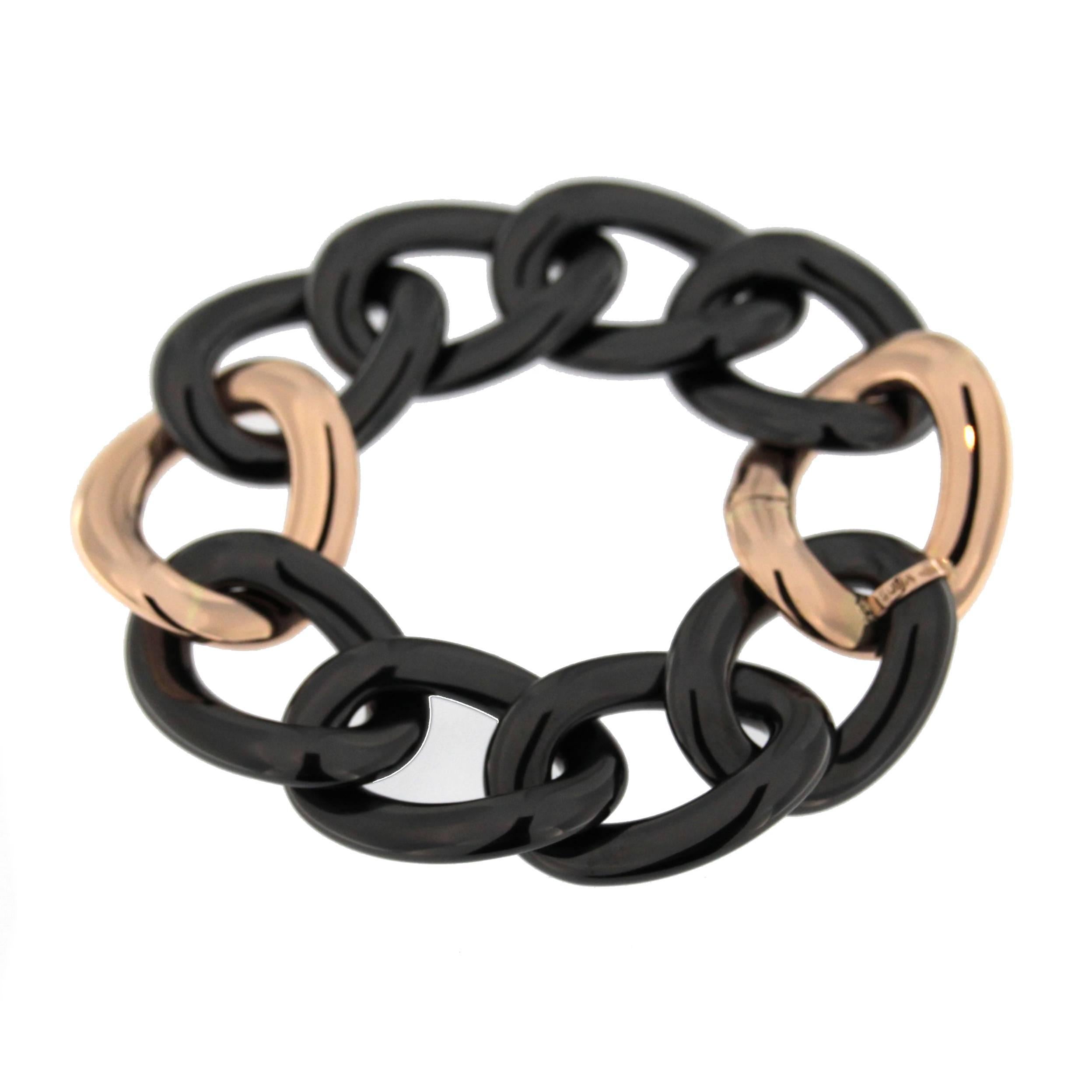 Women's Alex Jona High-Tech Black Ceramic 18 Karat Yellow Gold Curb-Link Bracelet For Sale
