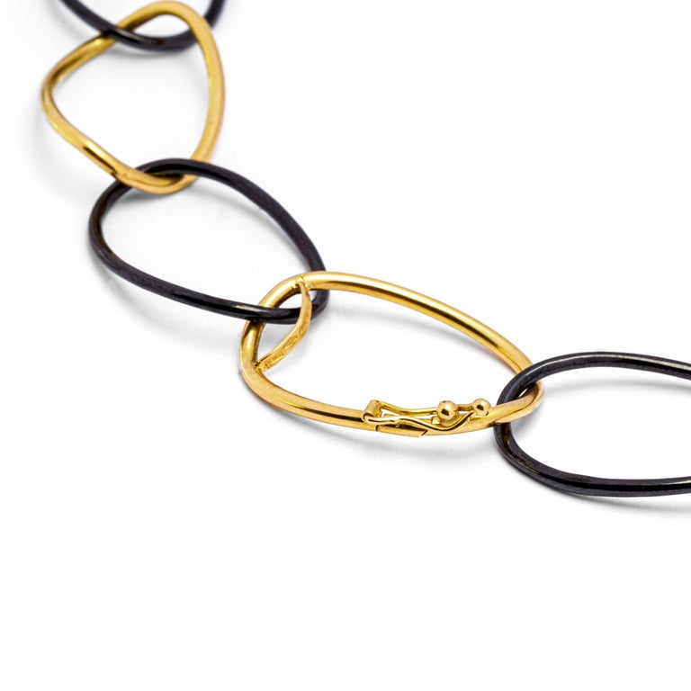 Women's Alex Jona High Tech Black Ceramic and 18 Karat Gold Curb Link Necklace For Sale