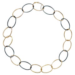 Alex Jona High Tech Black Ceramic and 18 Karat Gold Curb Link Necklace