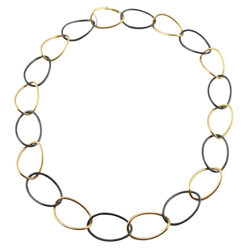 Alex Jona High Tech Collier à maillons courbes en céramique noire et or 18 carats